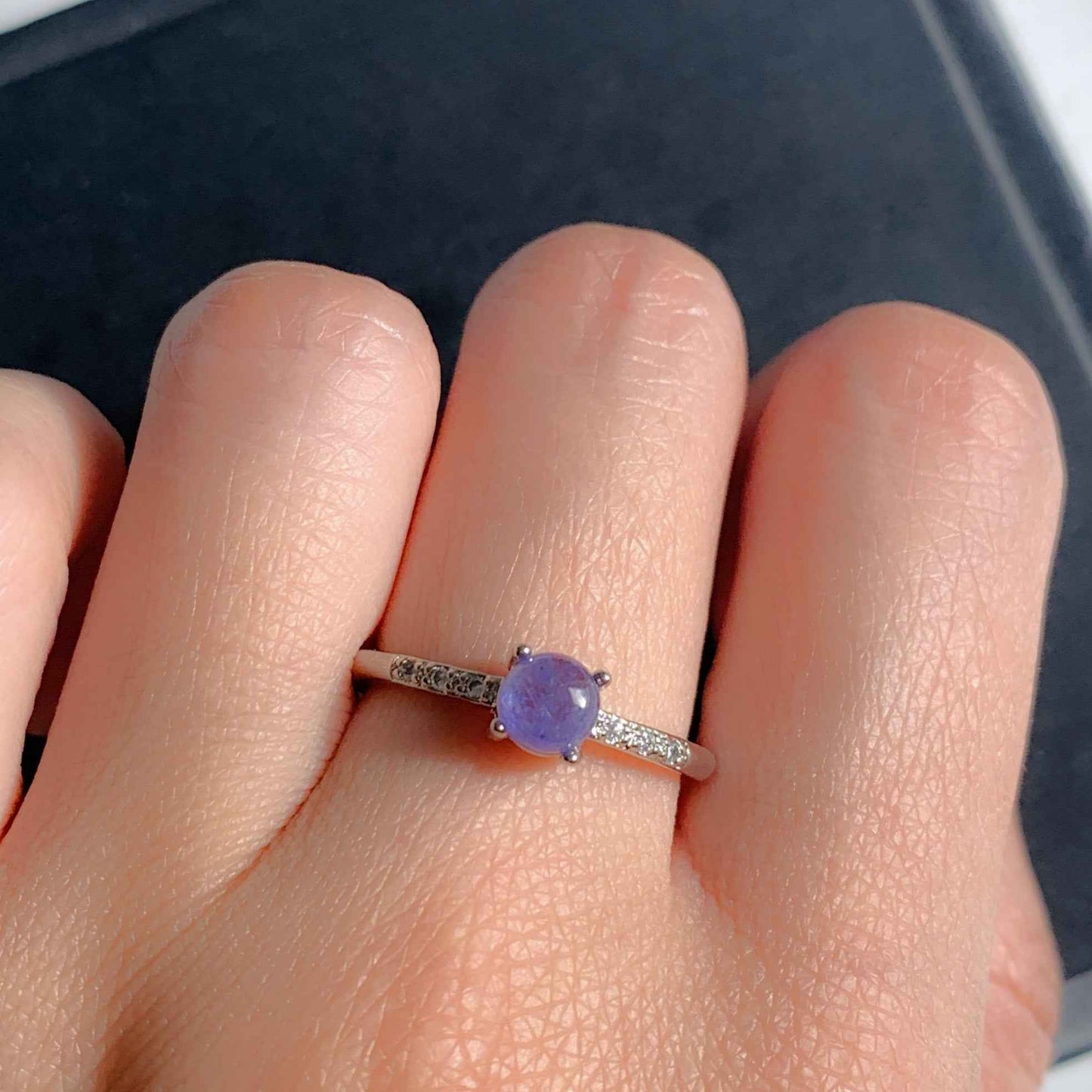 Natural Rare Tanzanite Adjustable Silver Ring with Zircon