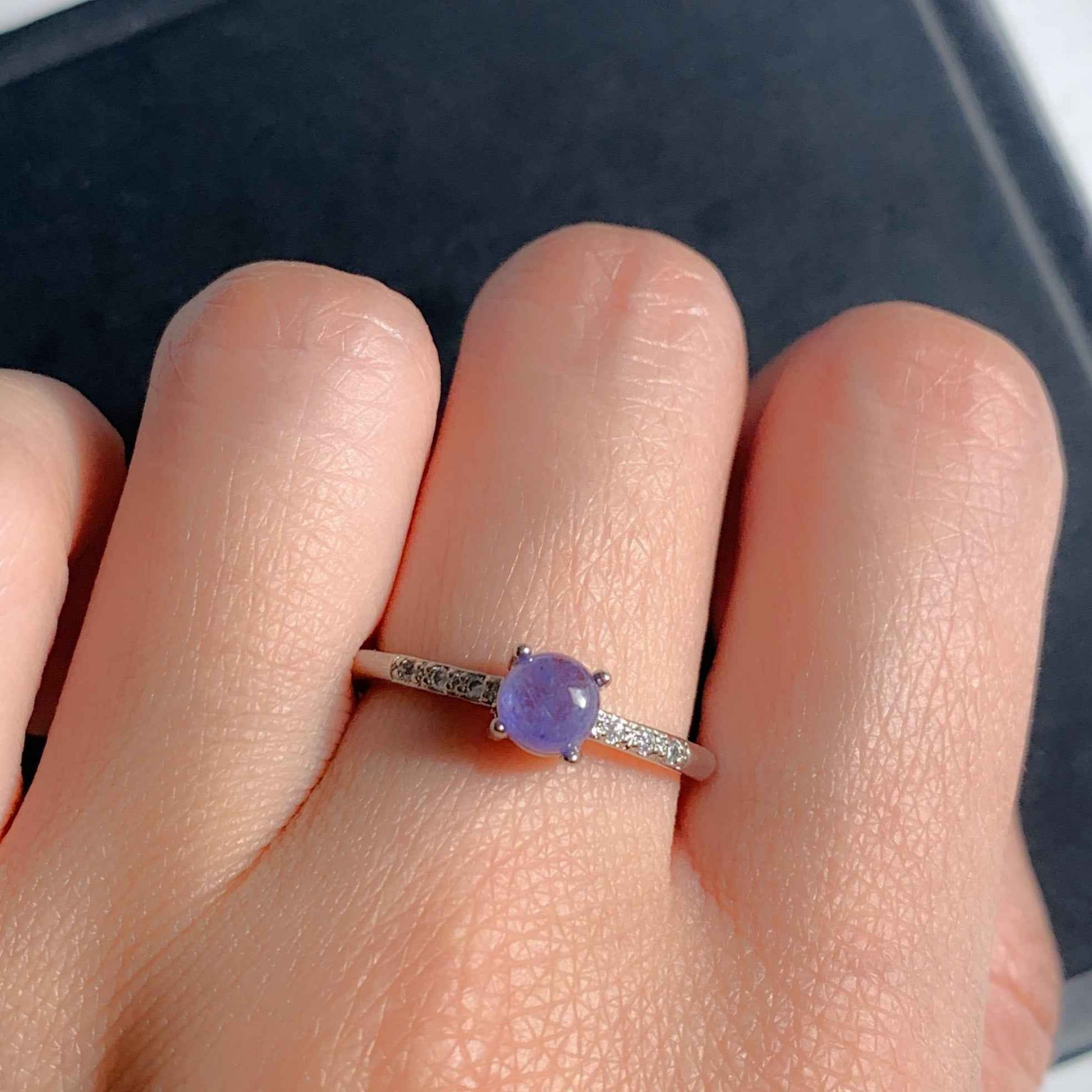 Natural Rare Tanzanite Adjustable Silver Ring with Zircon