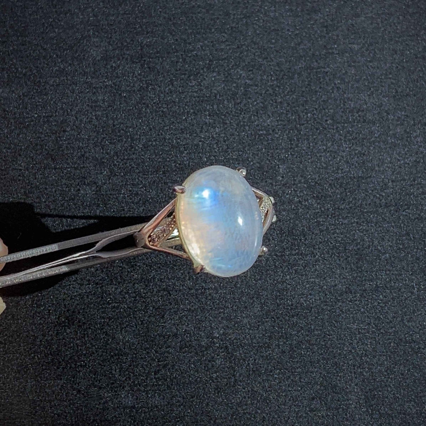 High Quality Blue Moonstone Adjustable 925 Sterling Silver Ring with Zircon