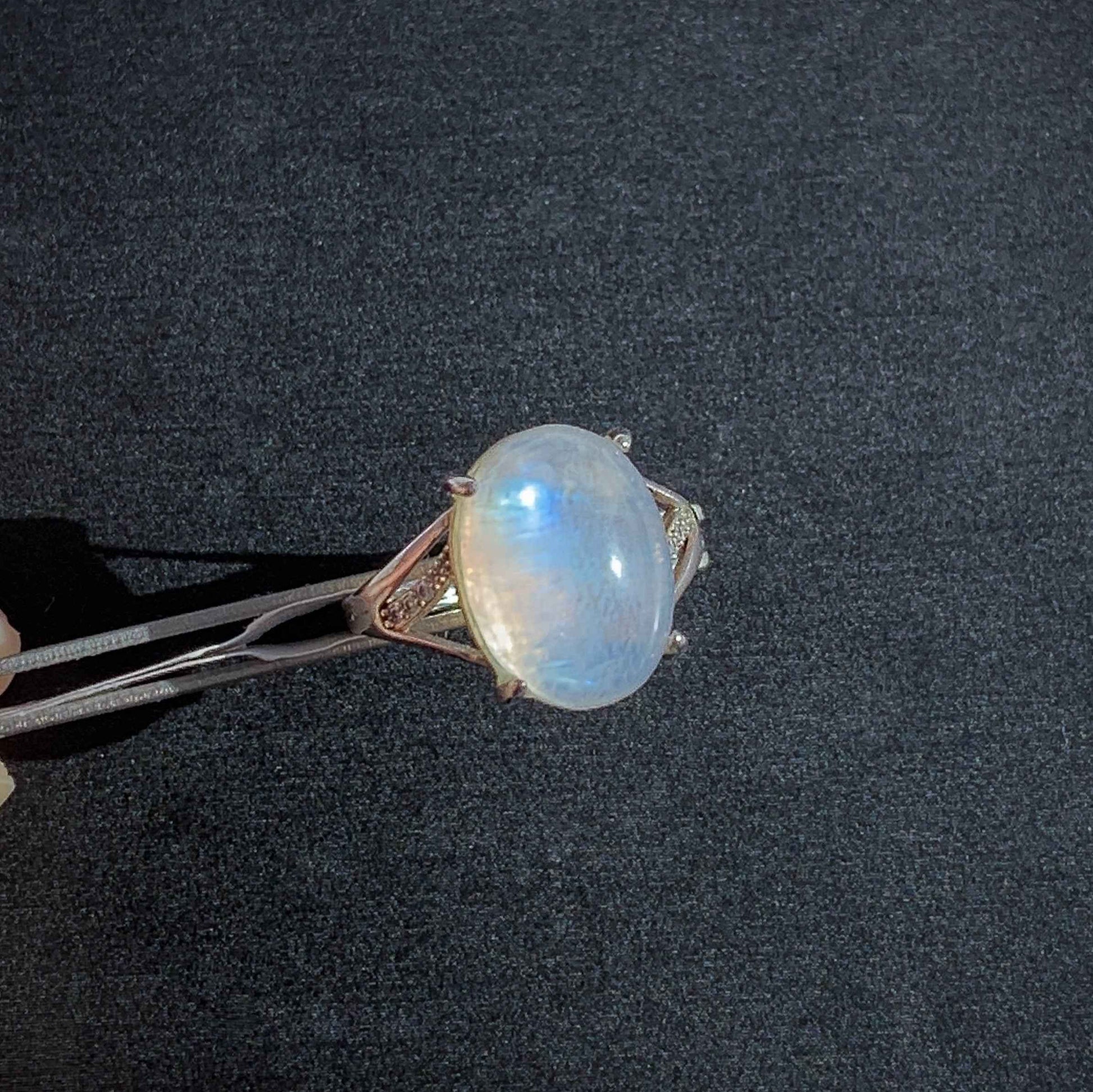 High Quality Blue Moonstone Adjustable 925 Sterling Silver Ring with Zircon