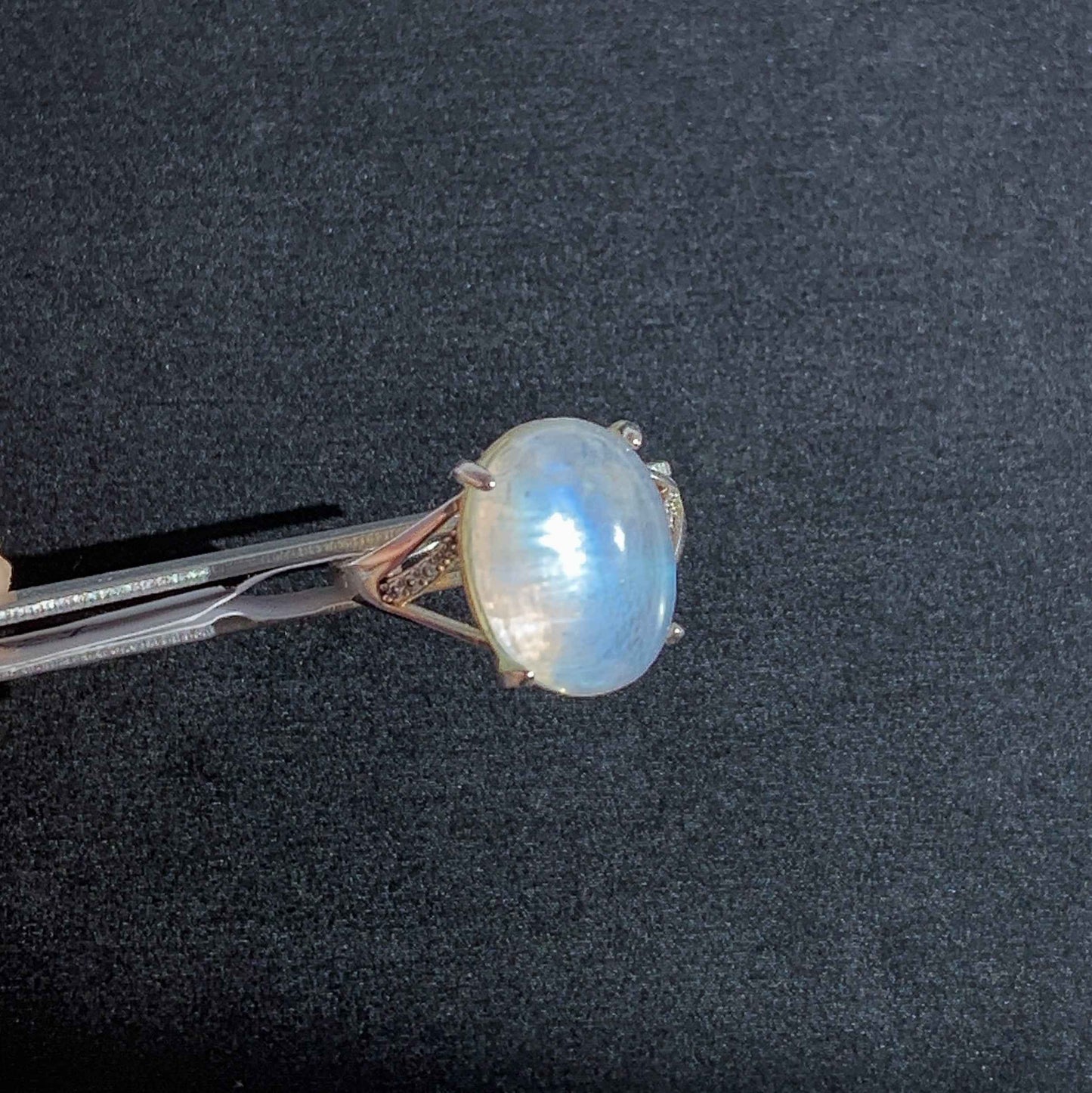 High Quality Blue Moonstone Adjustable 925 Sterling Silver Ring with Zircon