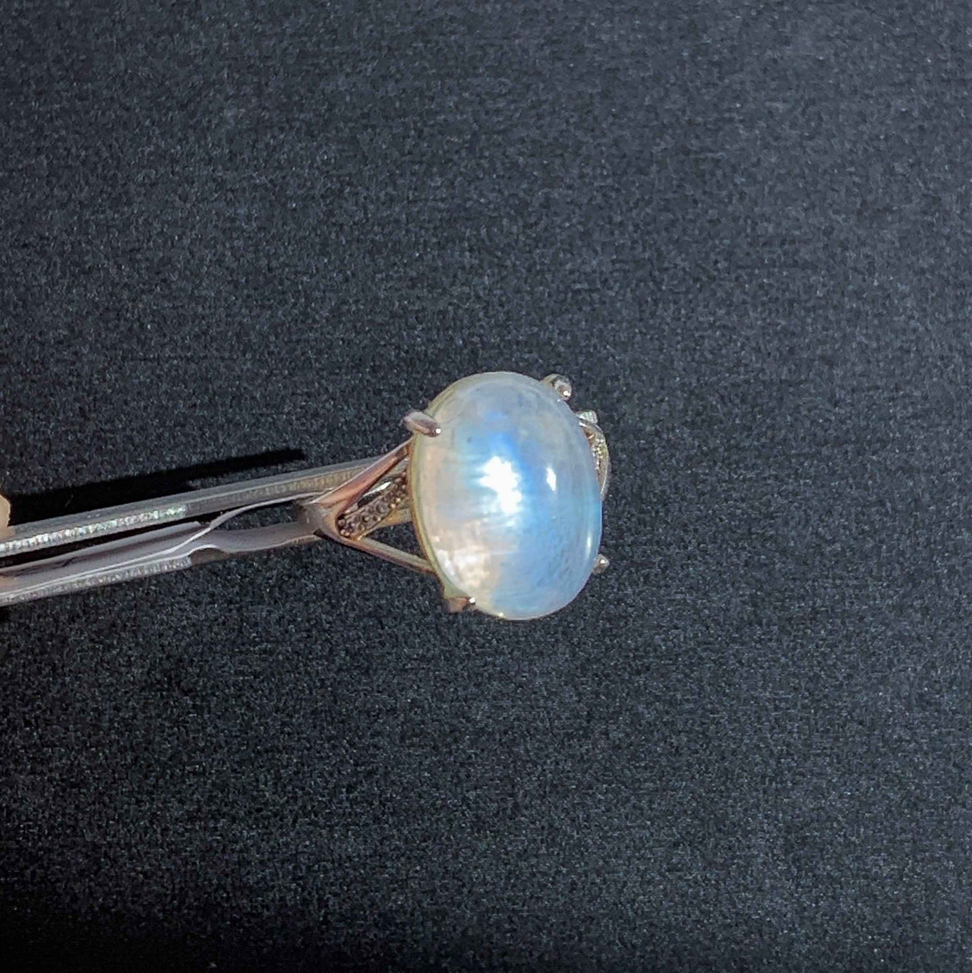 High Quality Blue Moonstone Adjustable 925 Sterling Silver Ring with Zircon