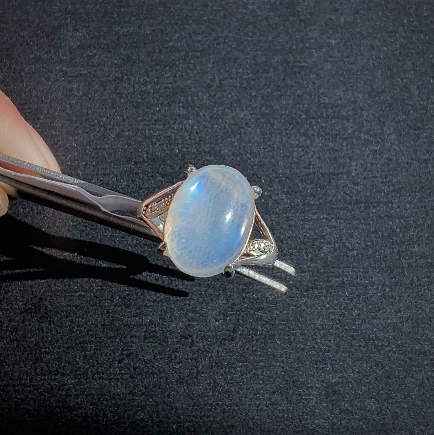High Quality Blue Moonstone Adjustable 925 Sterling Silver Ring with Zircon