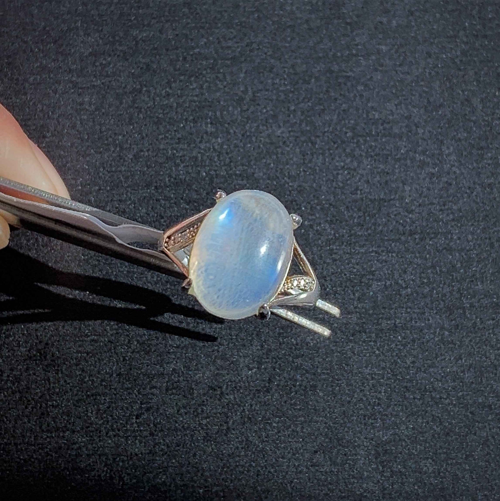 High Quality Blue Moonstone Adjustable 925 Sterling Silver Ring with Zircon