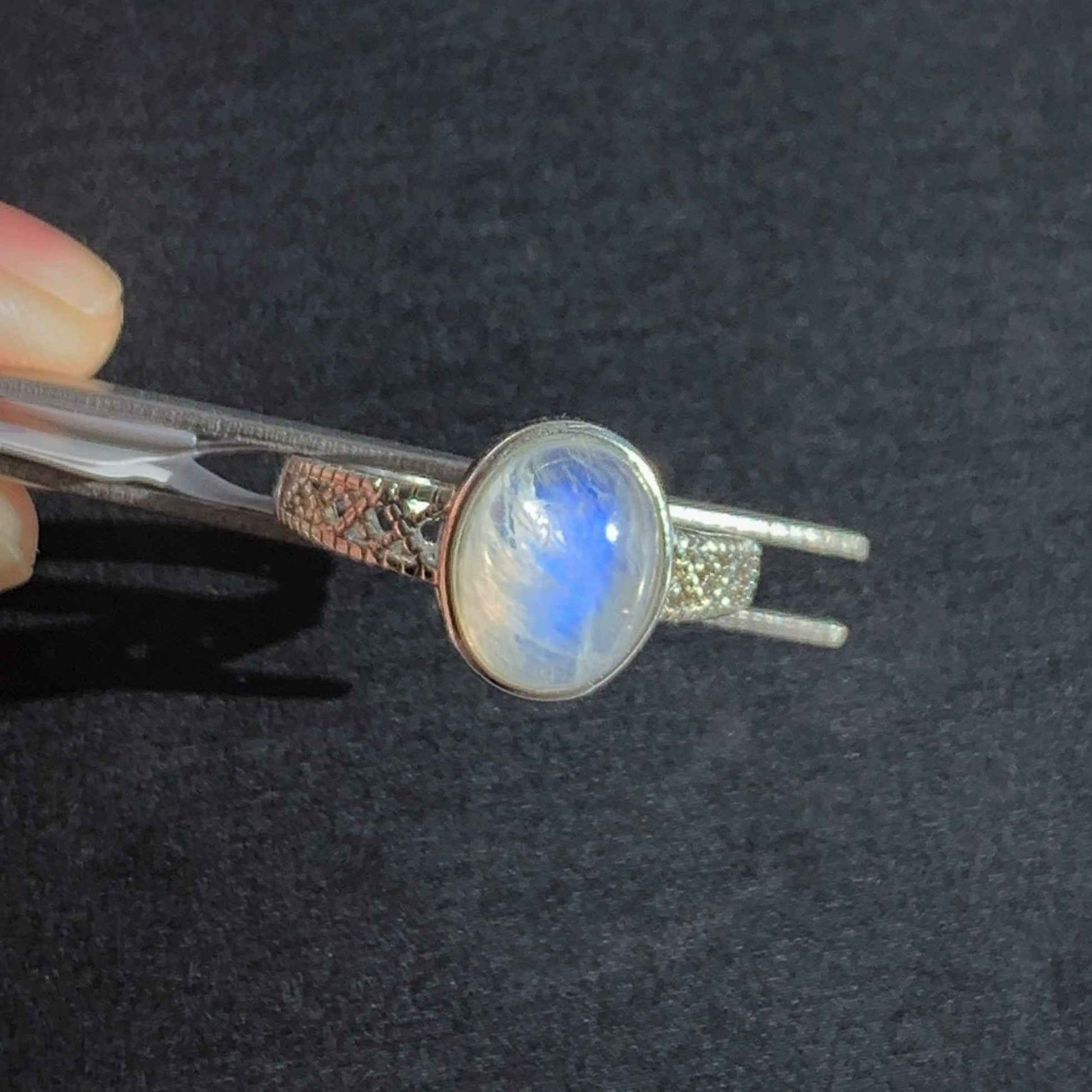 Blue Moonstone Adjustable Silver Ring