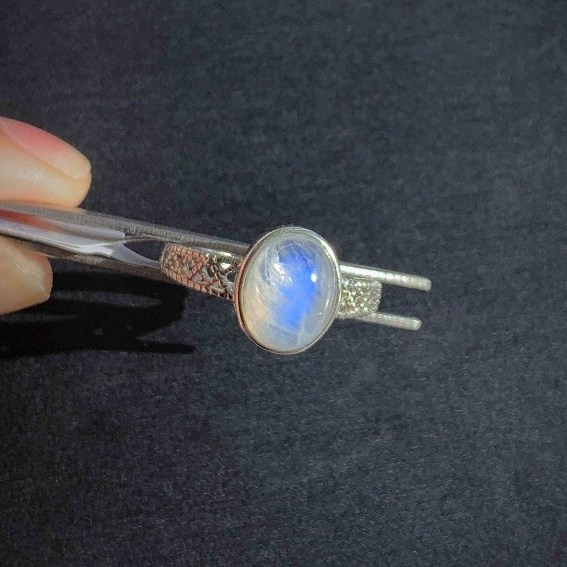Blue Moonstone Adjustable Silver Ring