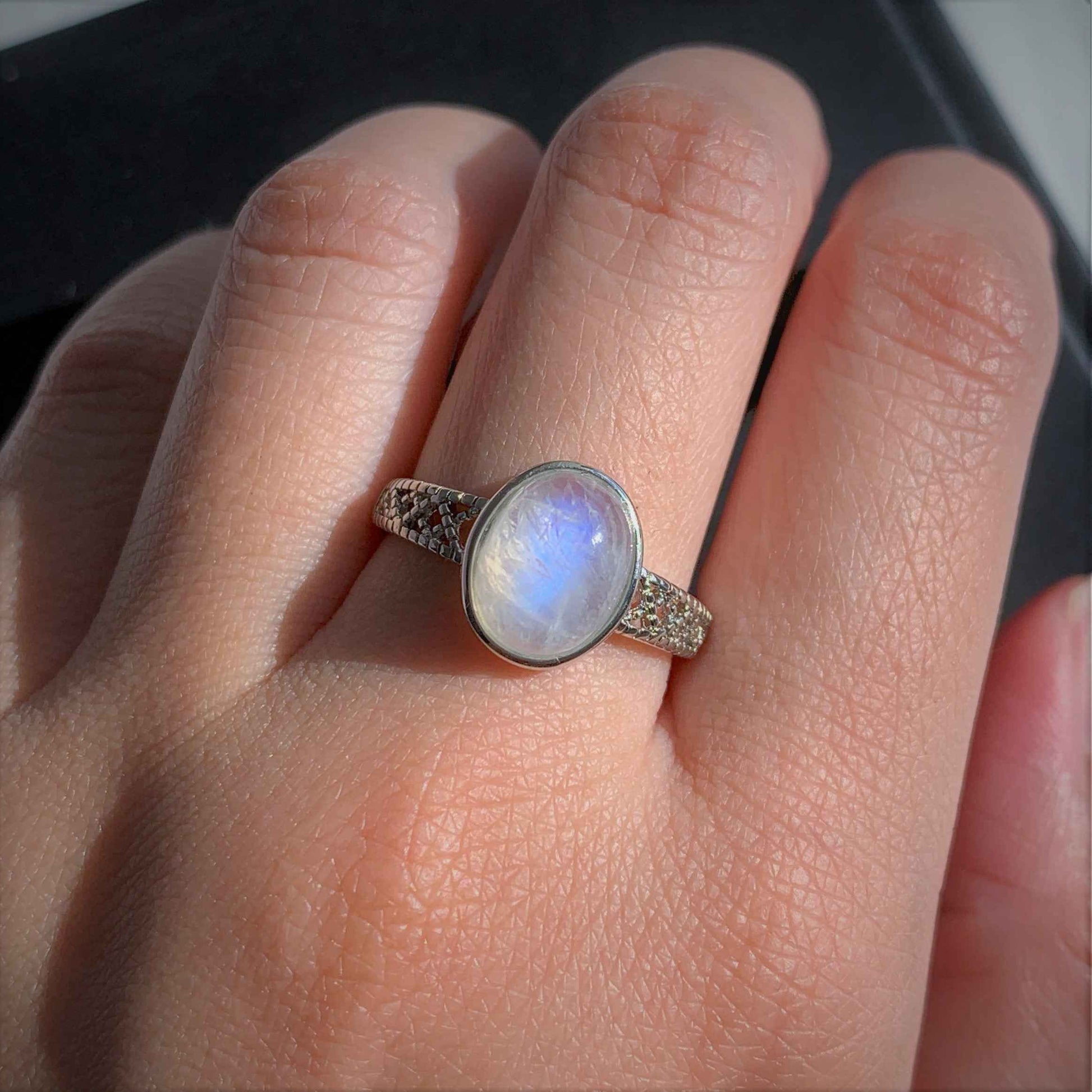 Blue Moonstone Adjustable Silver Ring