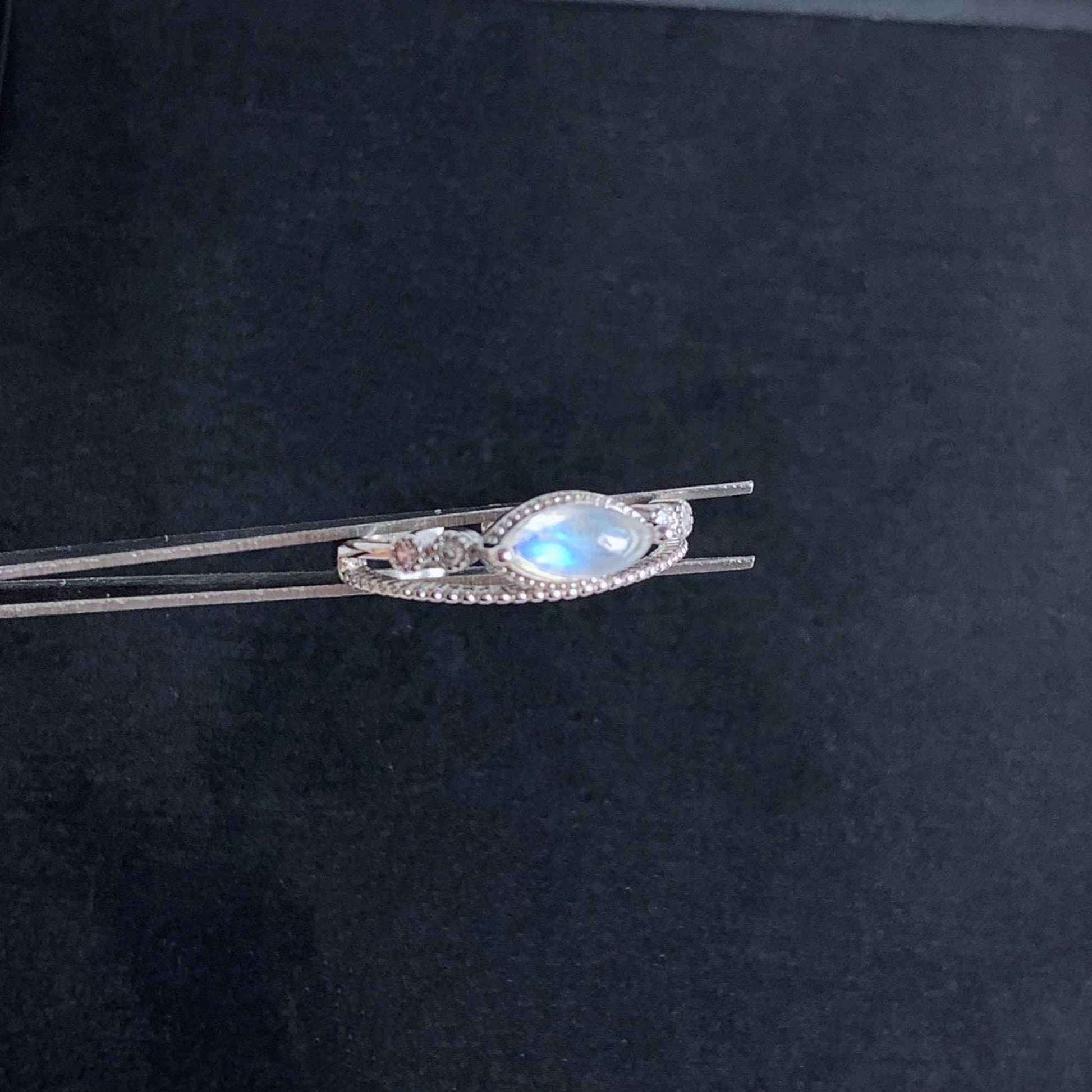 Blue Moonstone Adjustable 925 Sterling Silver Ring