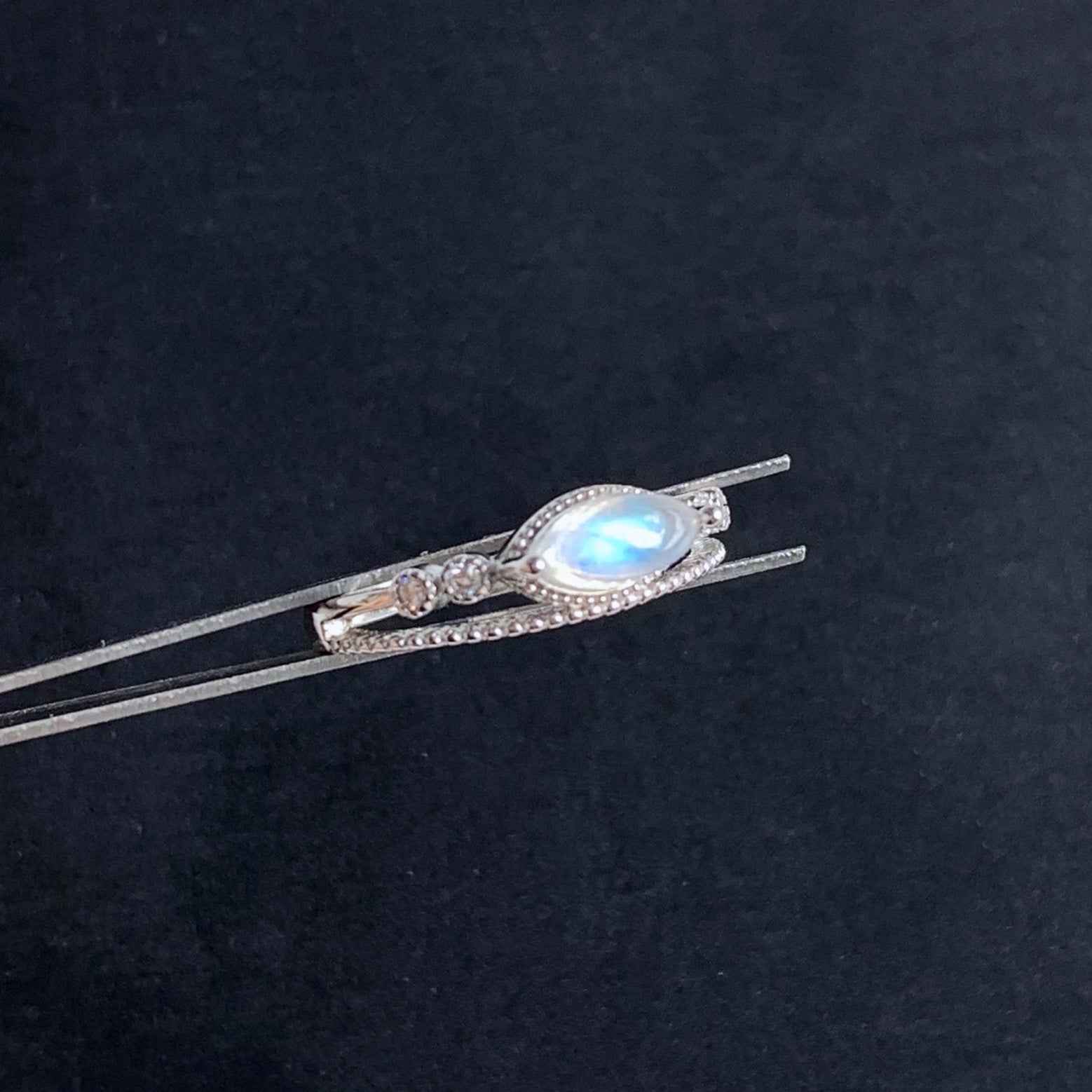 Blue Moonstone Adjustable 925 Sterling Silver Ring