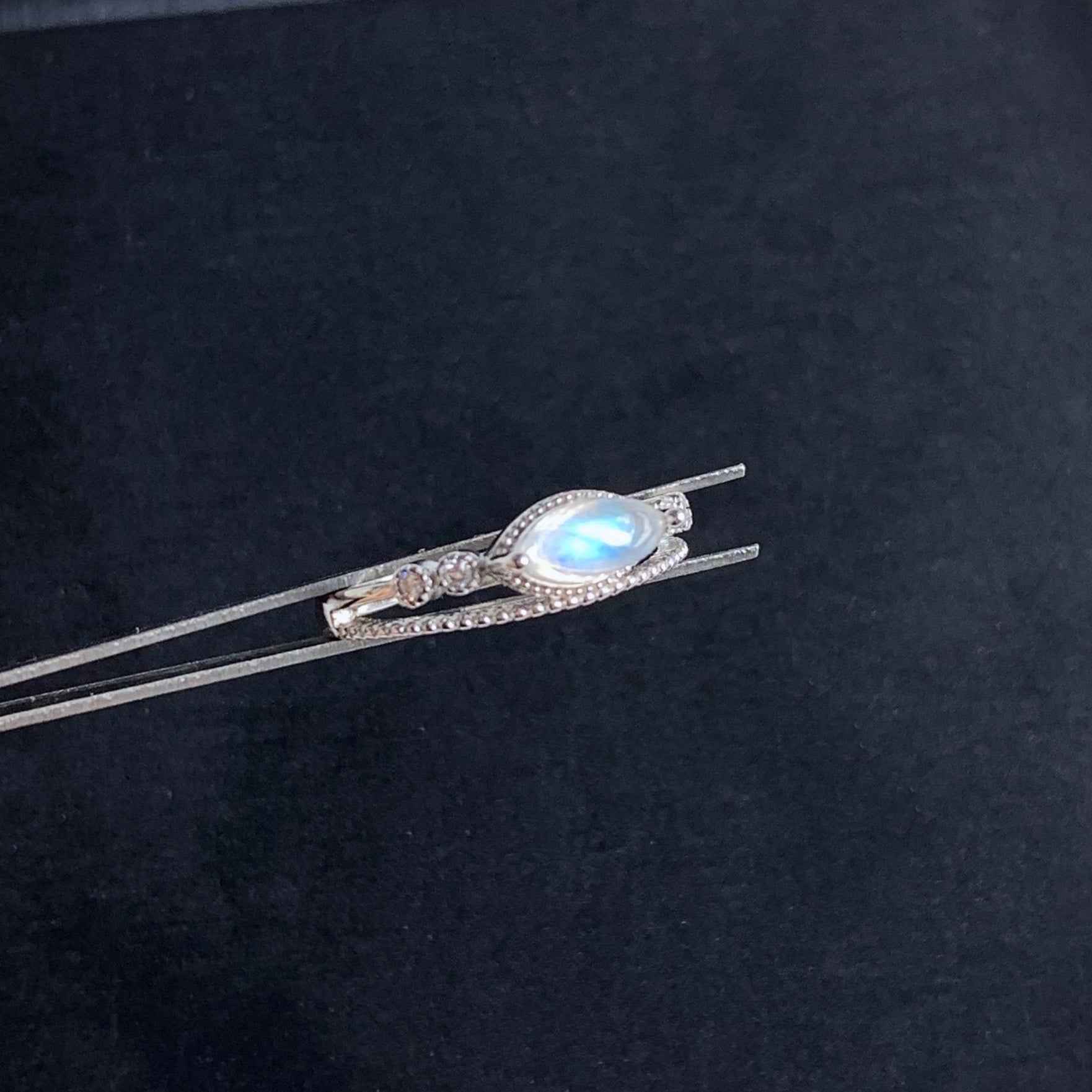 Blue Moonstone Adjustable 925 Sterling Silver Ring