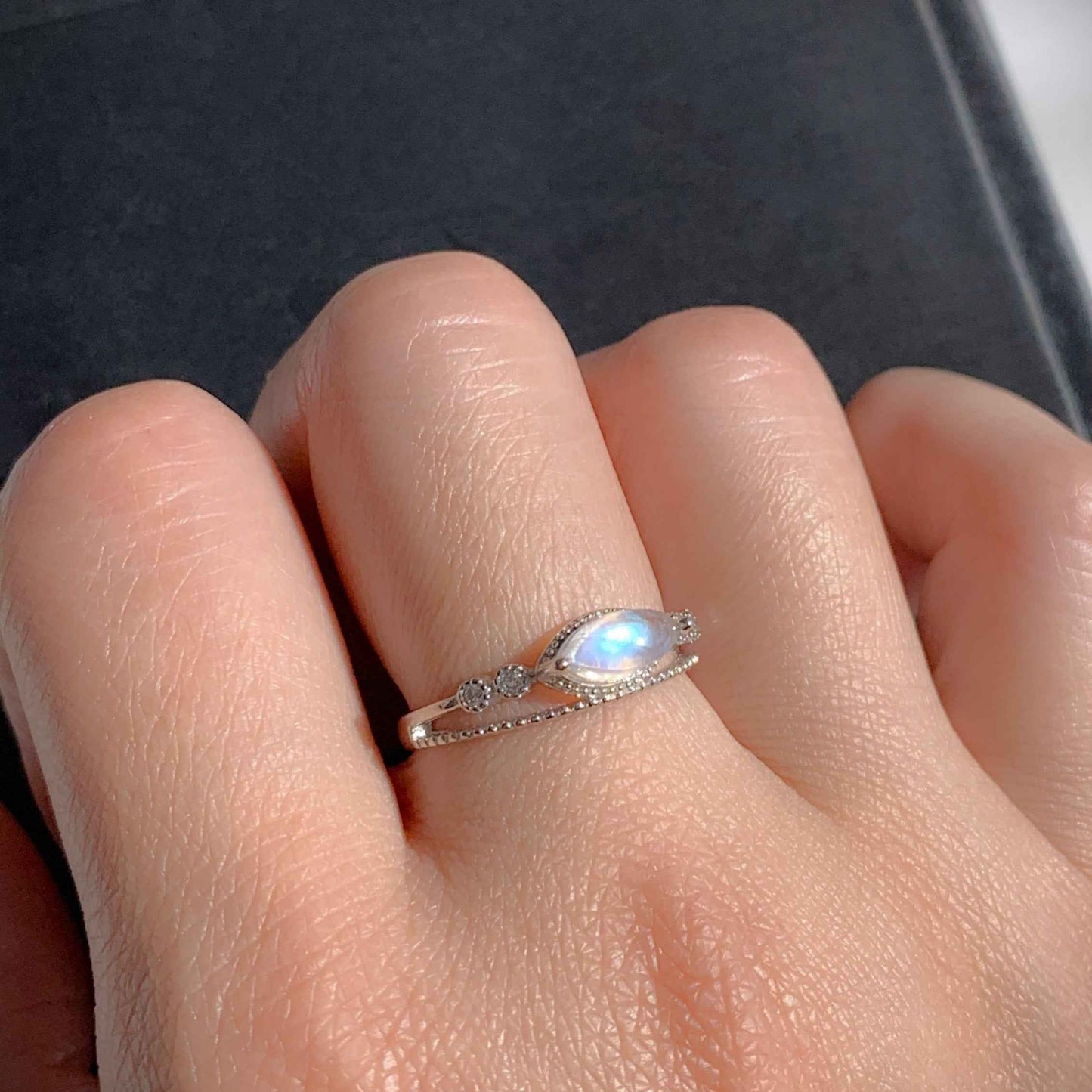 Blue Moonstone Adjustable 925 Sterling Silver Ring