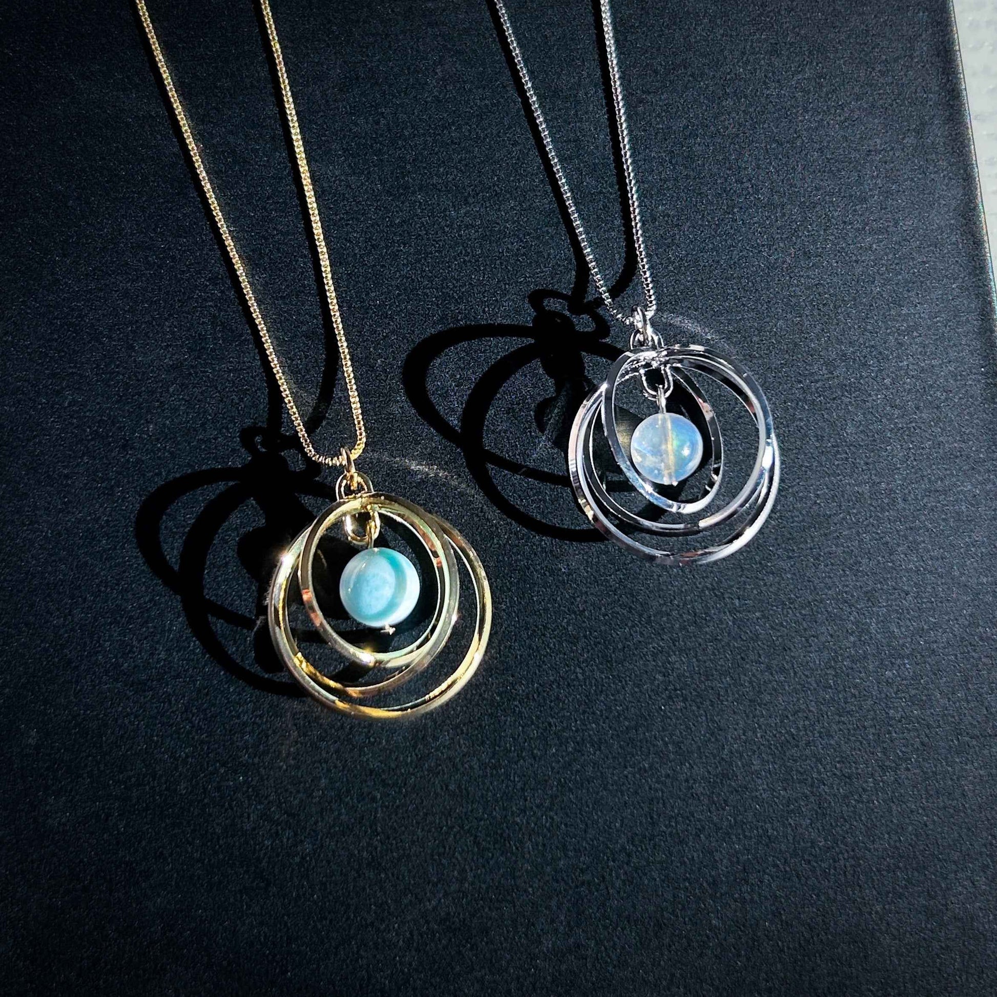 Blue Moonstone & Larimar Silver / 14k Gold Necklace (chain included)