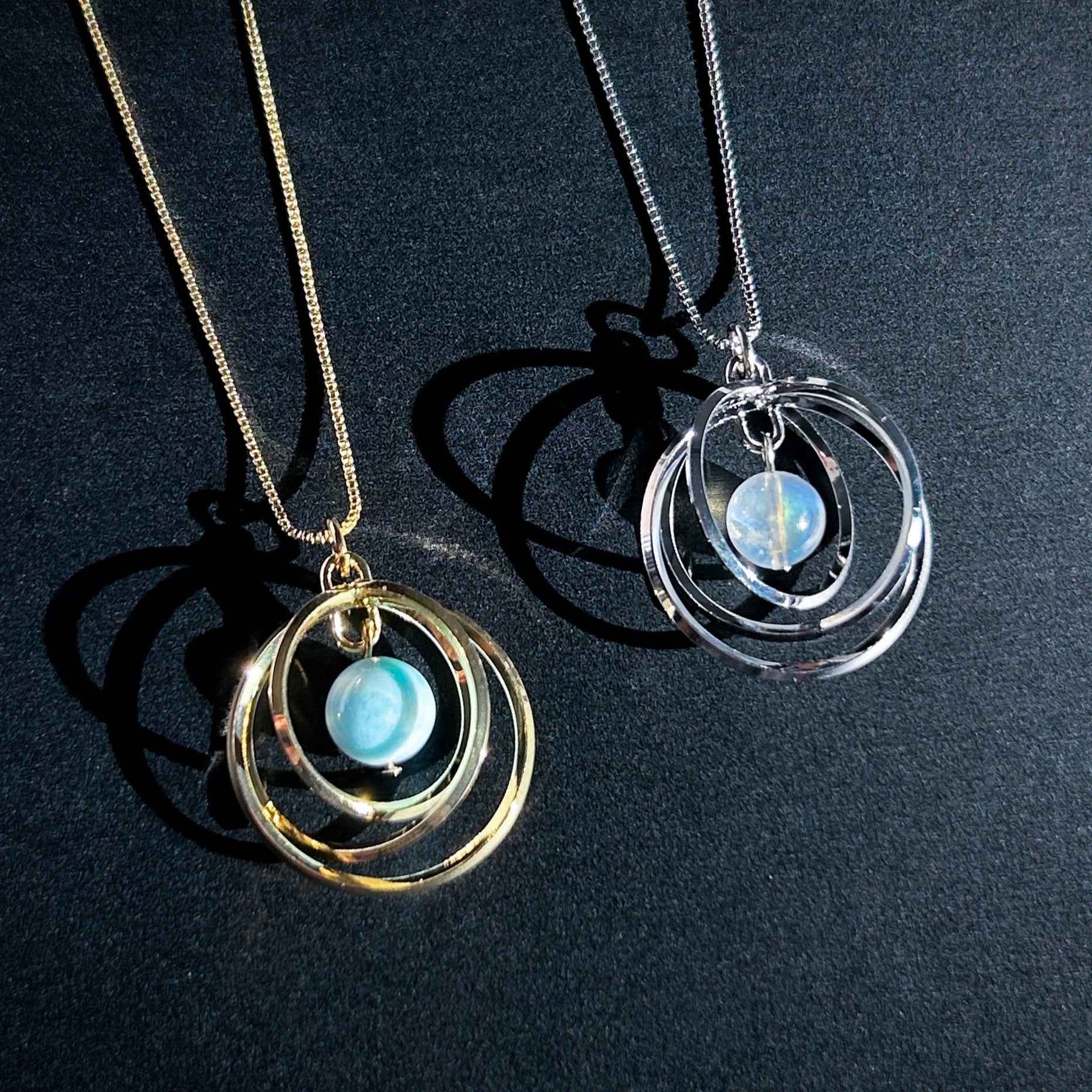 Blue Moonstone & Larimar Silver / 14k Gold Necklace (chain included)