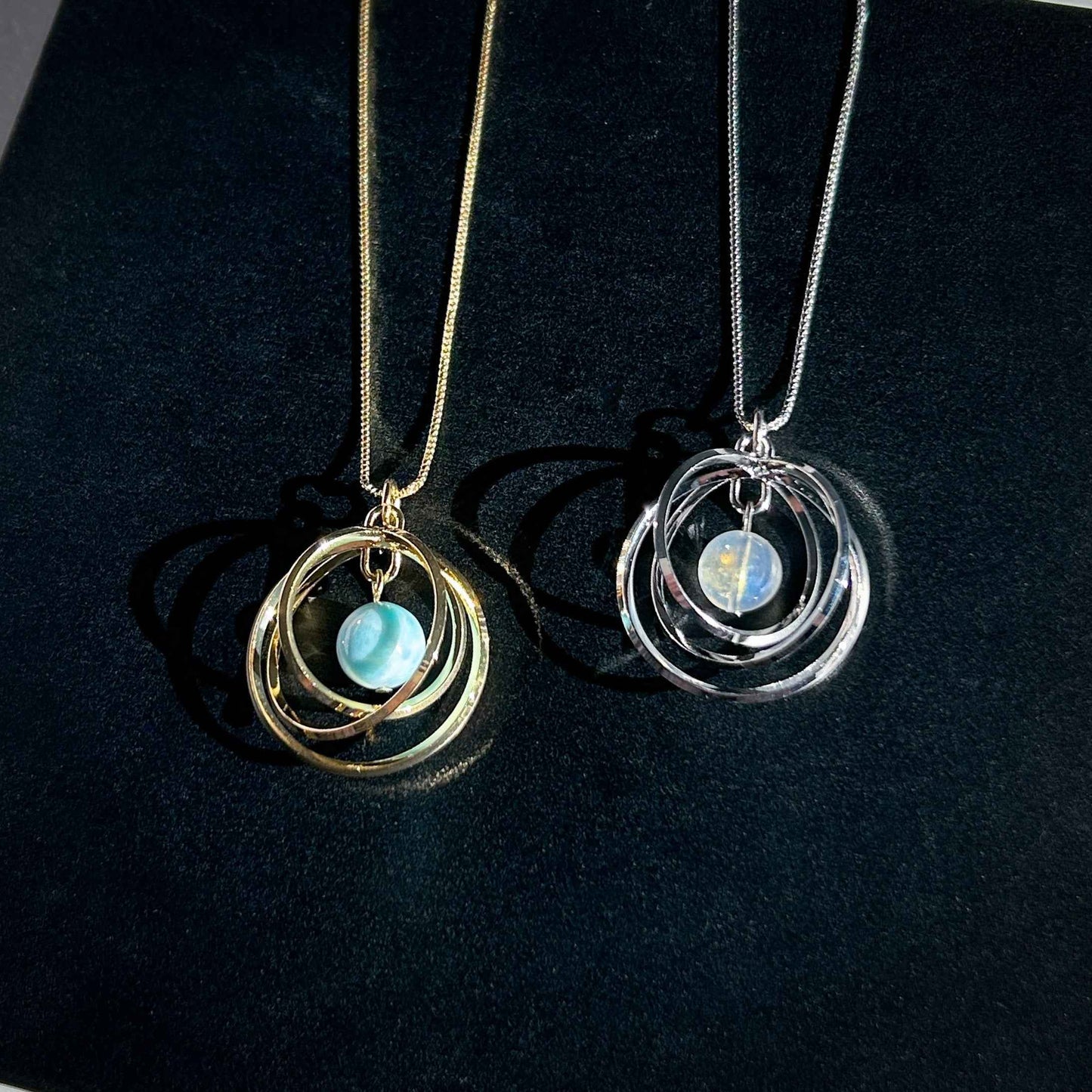 Blue Moonstone & Larimar Silver / 14k Gold Necklace (chain included)