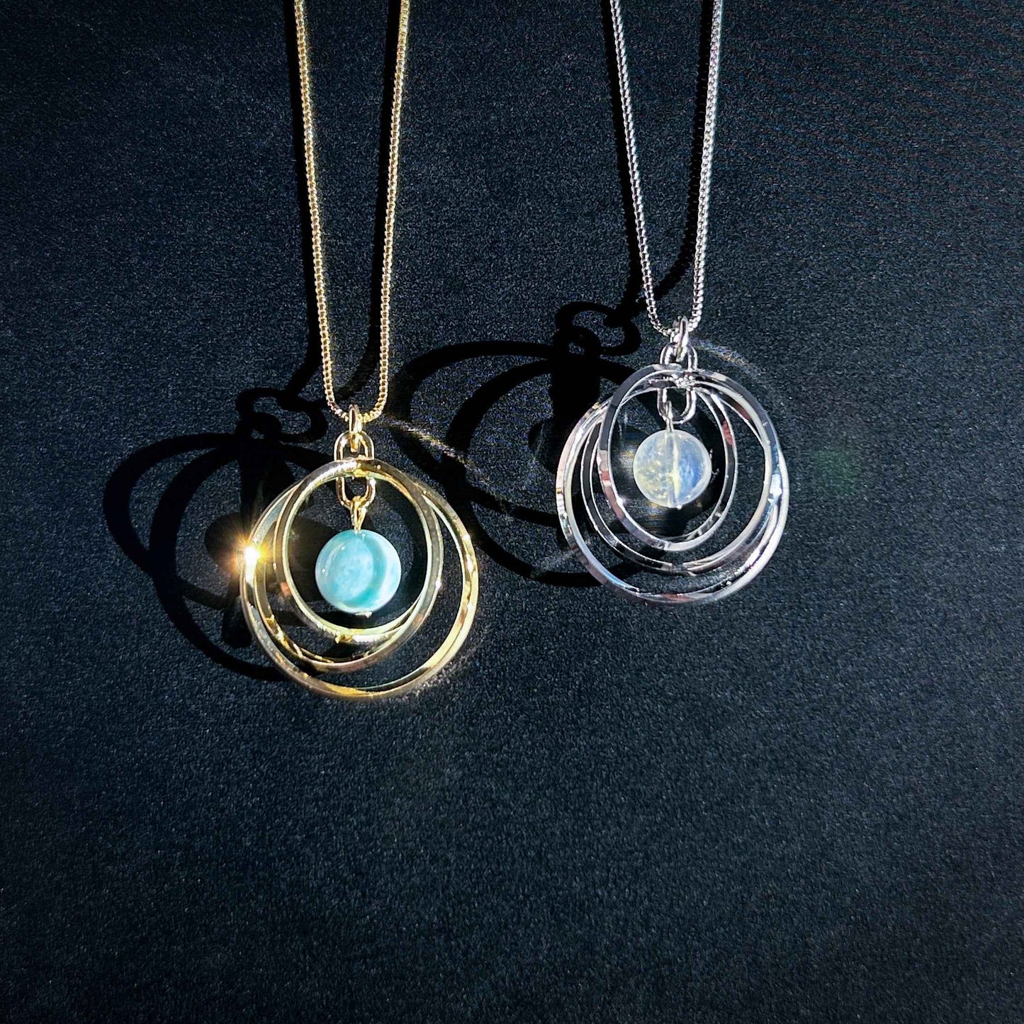 Blue Moonstone & Larimar Silver / 14k Gold Necklace (chain included)