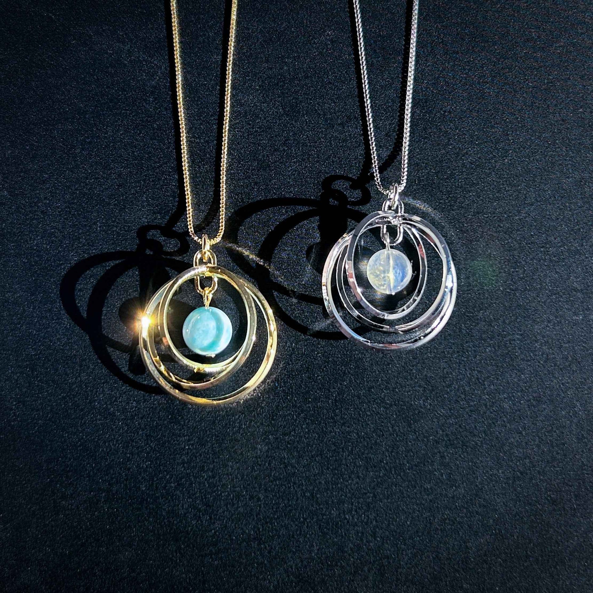 Blue Moonstone & Larimar Silver / 14k Gold Necklace (chain included)