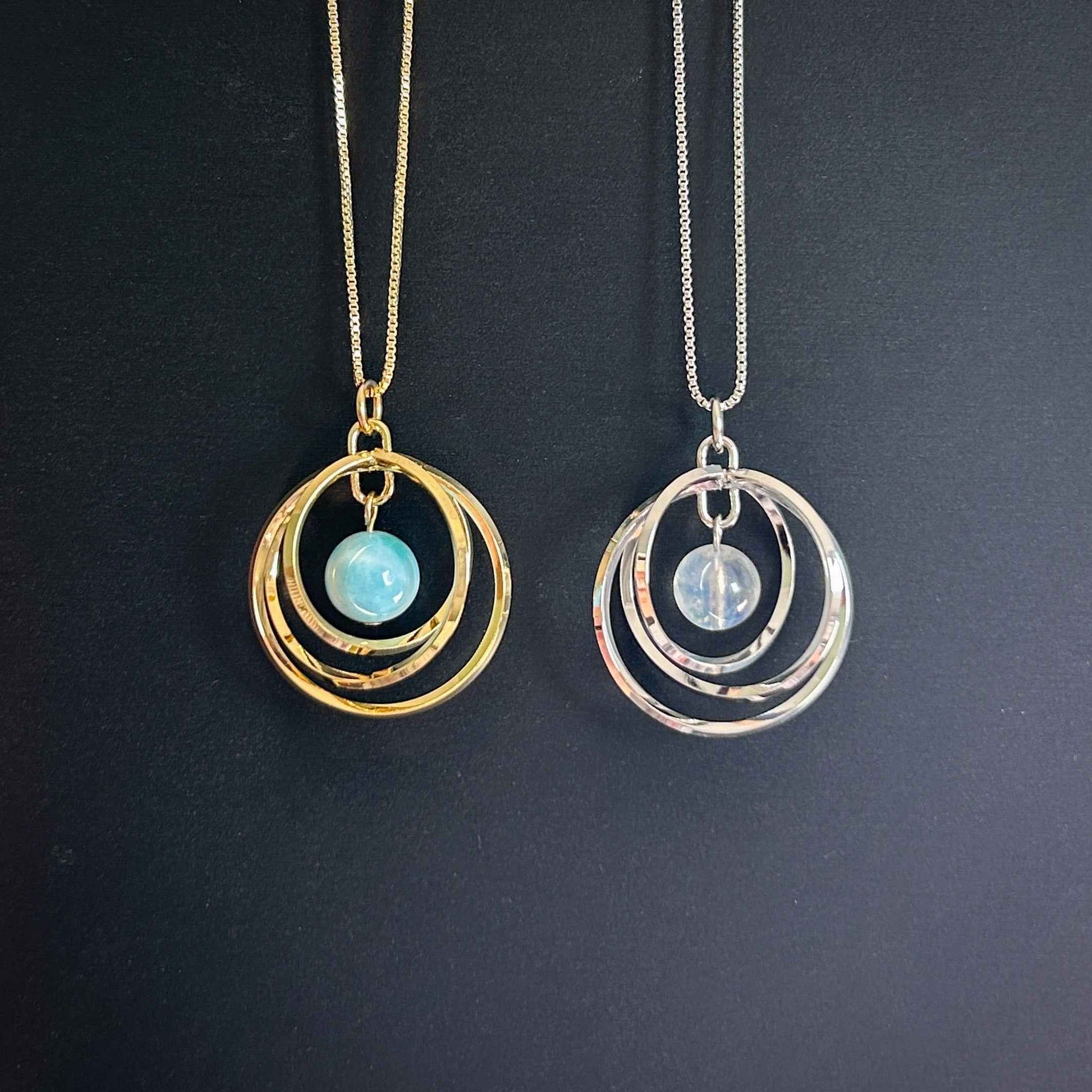 Blue Moonstone & Larimar Silver / 14k Gold Necklace (chain included)