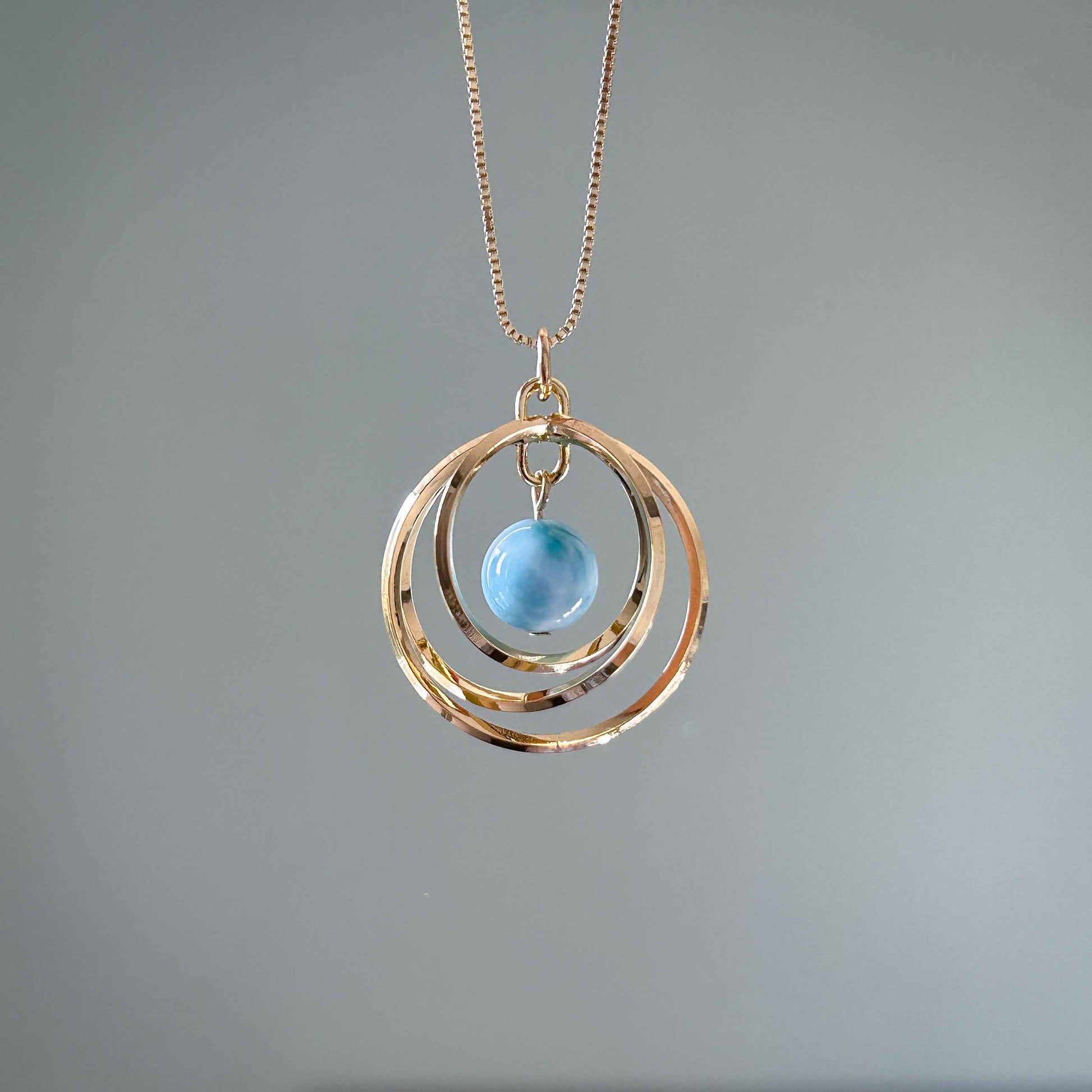Blue Moonstone & Larimar Silver / 14k Gold Necklace (chain included)