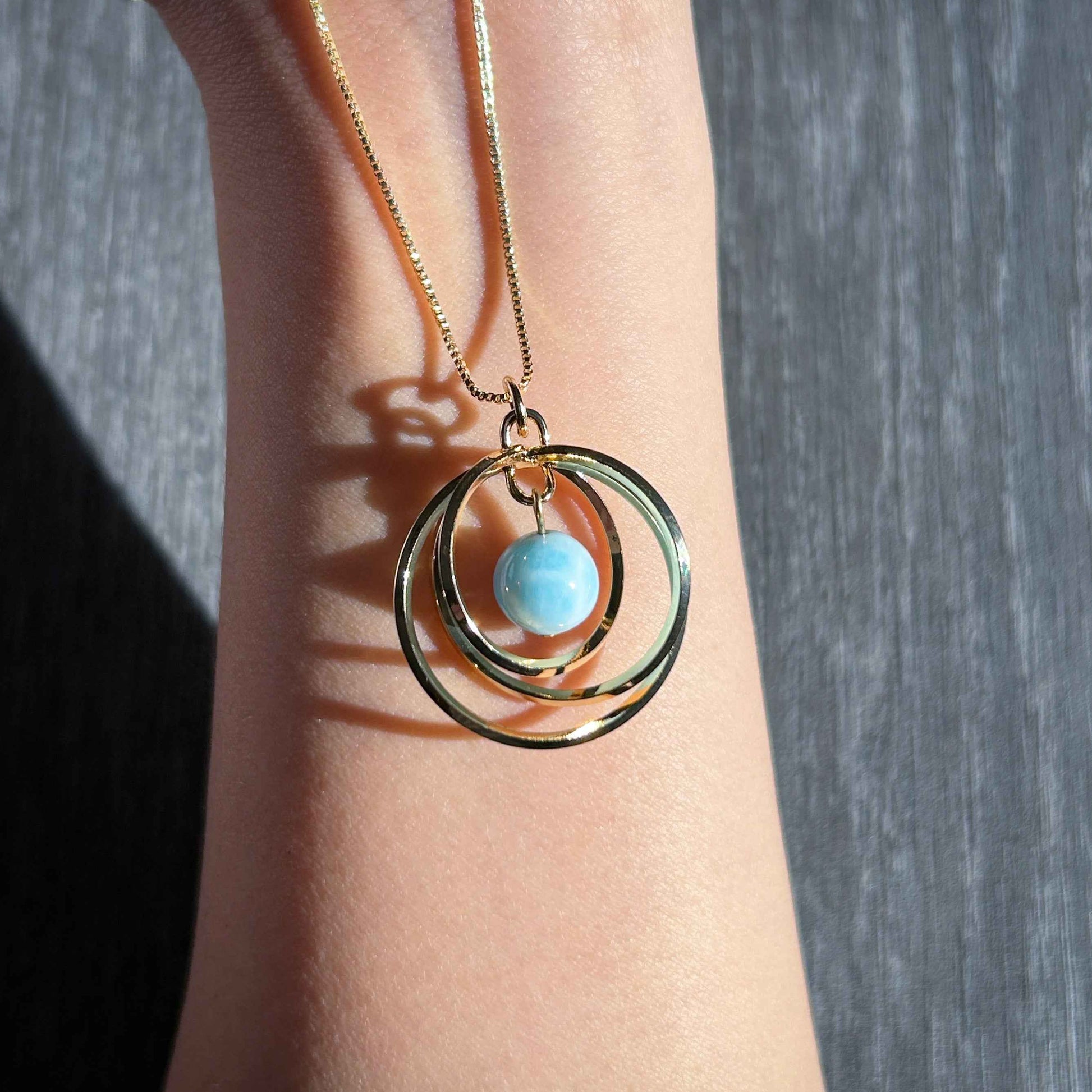 Blue Moonstone & Larimar Silver / 14k Gold Necklace (chain included)