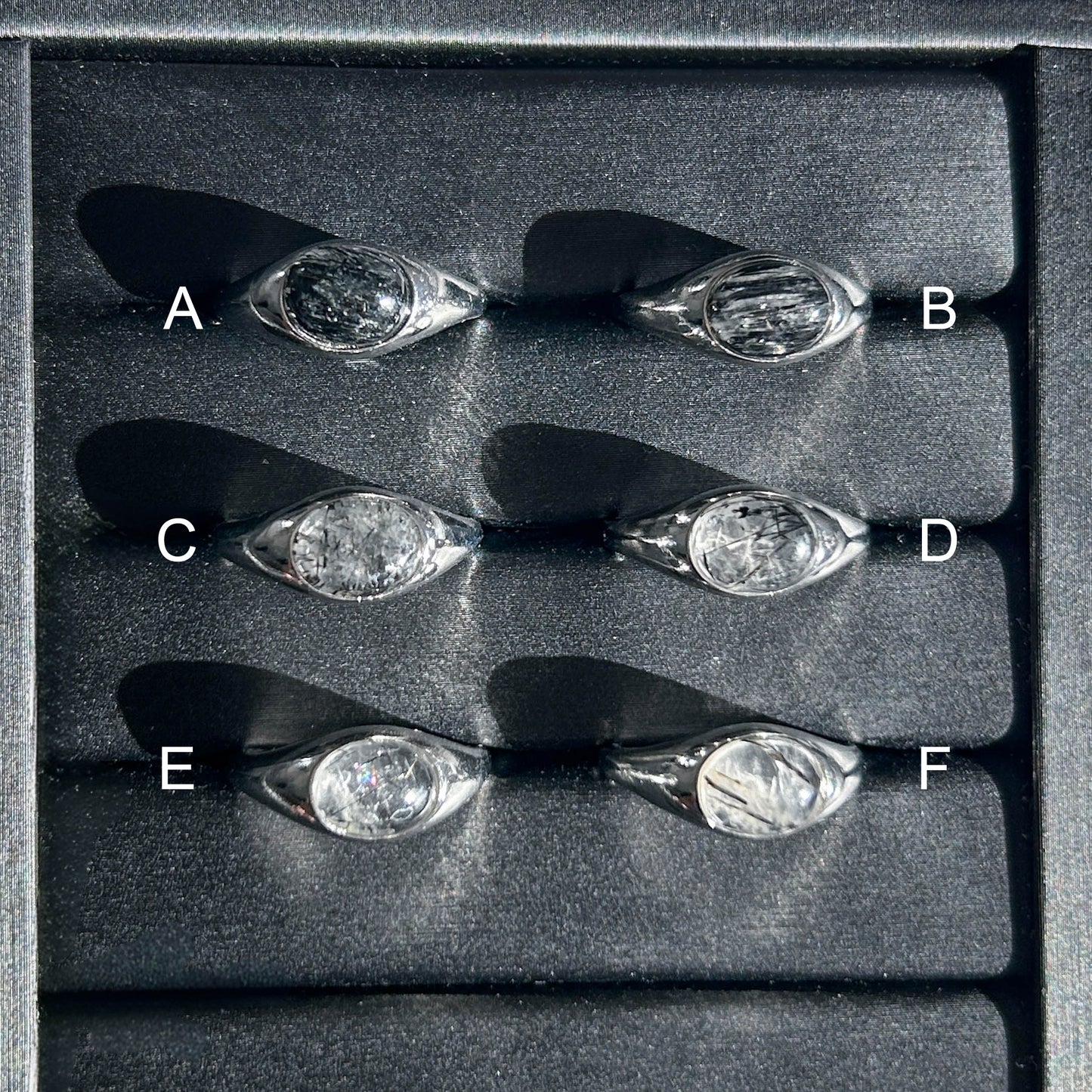 Rare Black Rutilated Quartz Adjustable Silver Ring