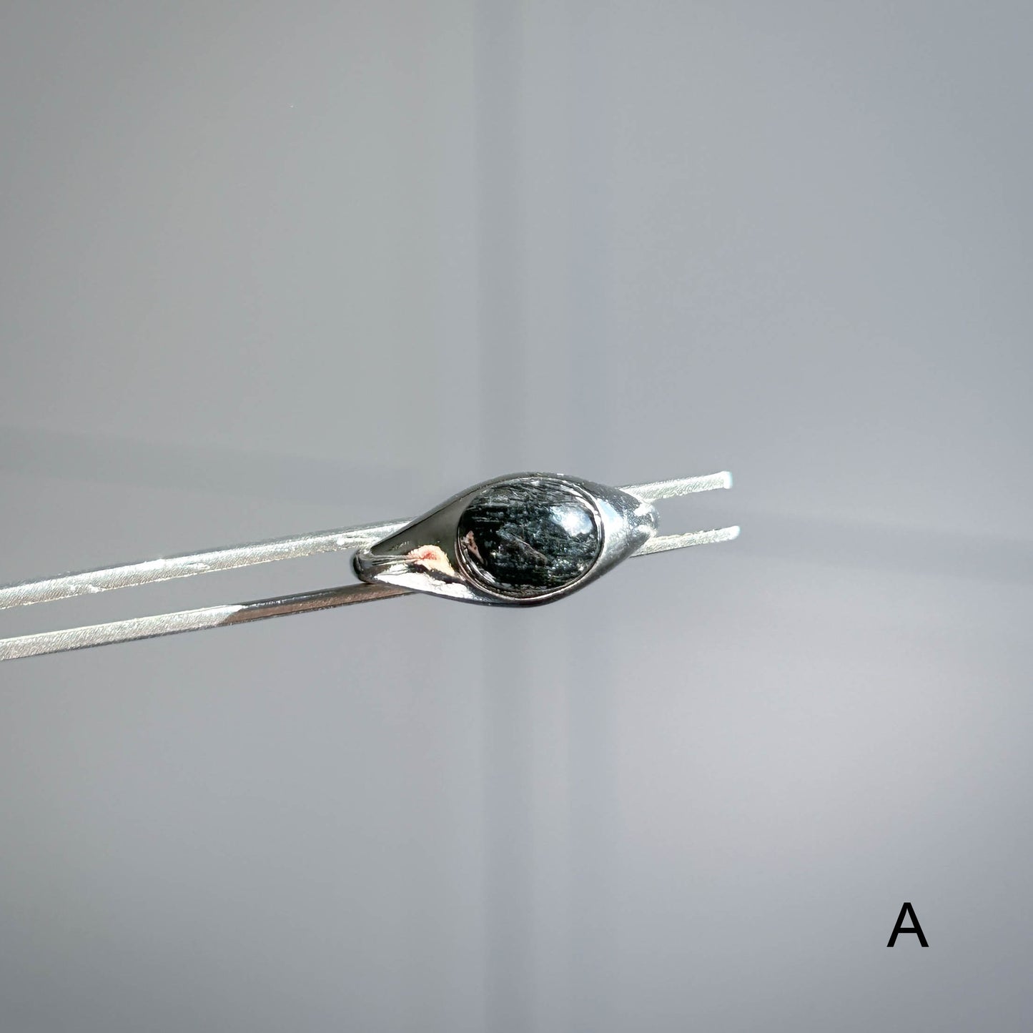 Rare Black Rutilated Quartz Adjustable Silver Ring
