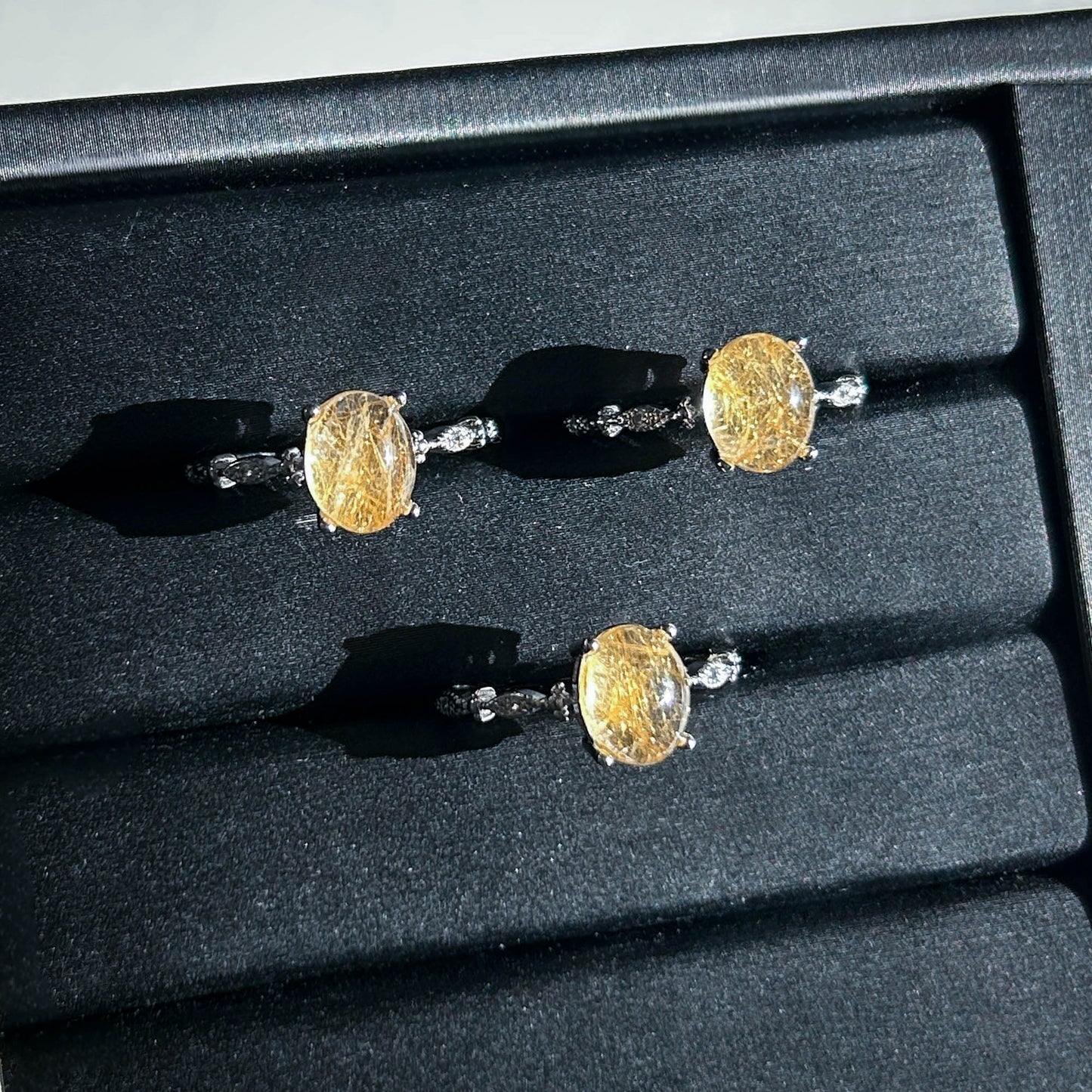 Rare High Quality Golden Rutilated Quartz Adjustable Silver Ring