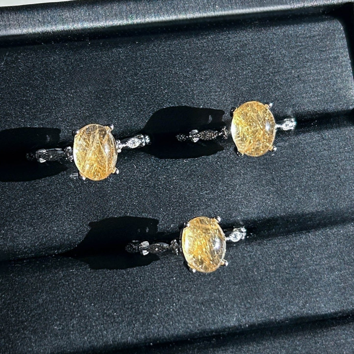 Rare High Quality Golden Rutilated Quartz Adjustable Silver Ring