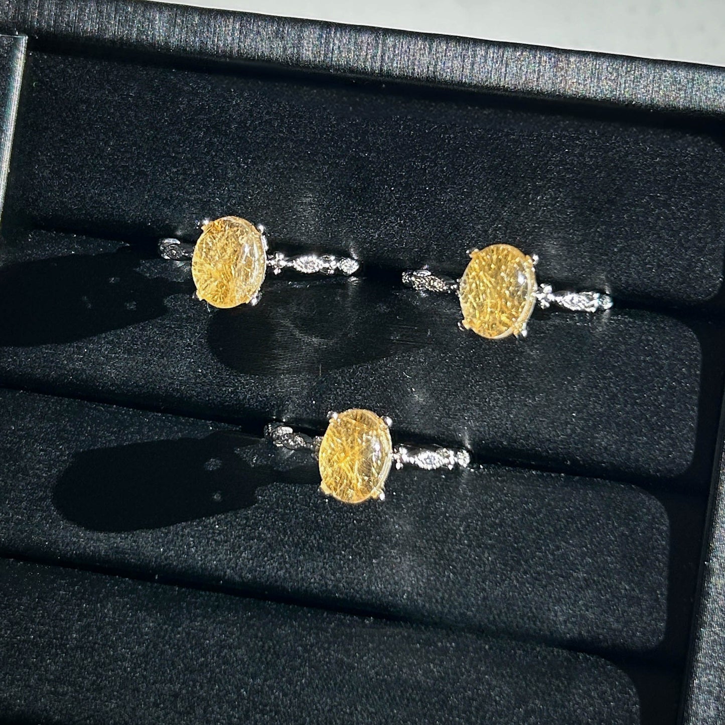 Rare High Quality Golden Rutilated Quartz Adjustable Silver Ring