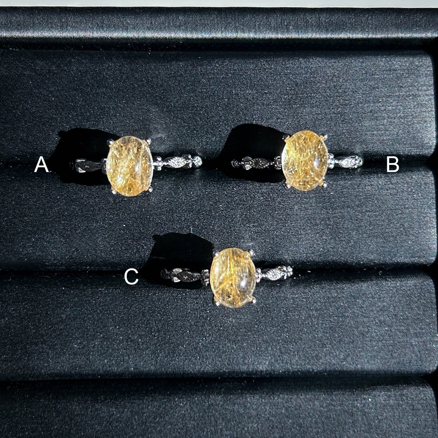 Rare High Quality Golden Rutilated Quartz Adjustable Silver Ring