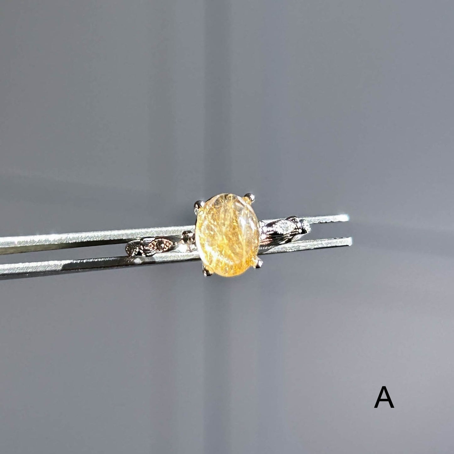 Rare High Quality Golden Rutilated Quartz Adjustable Silver Ring