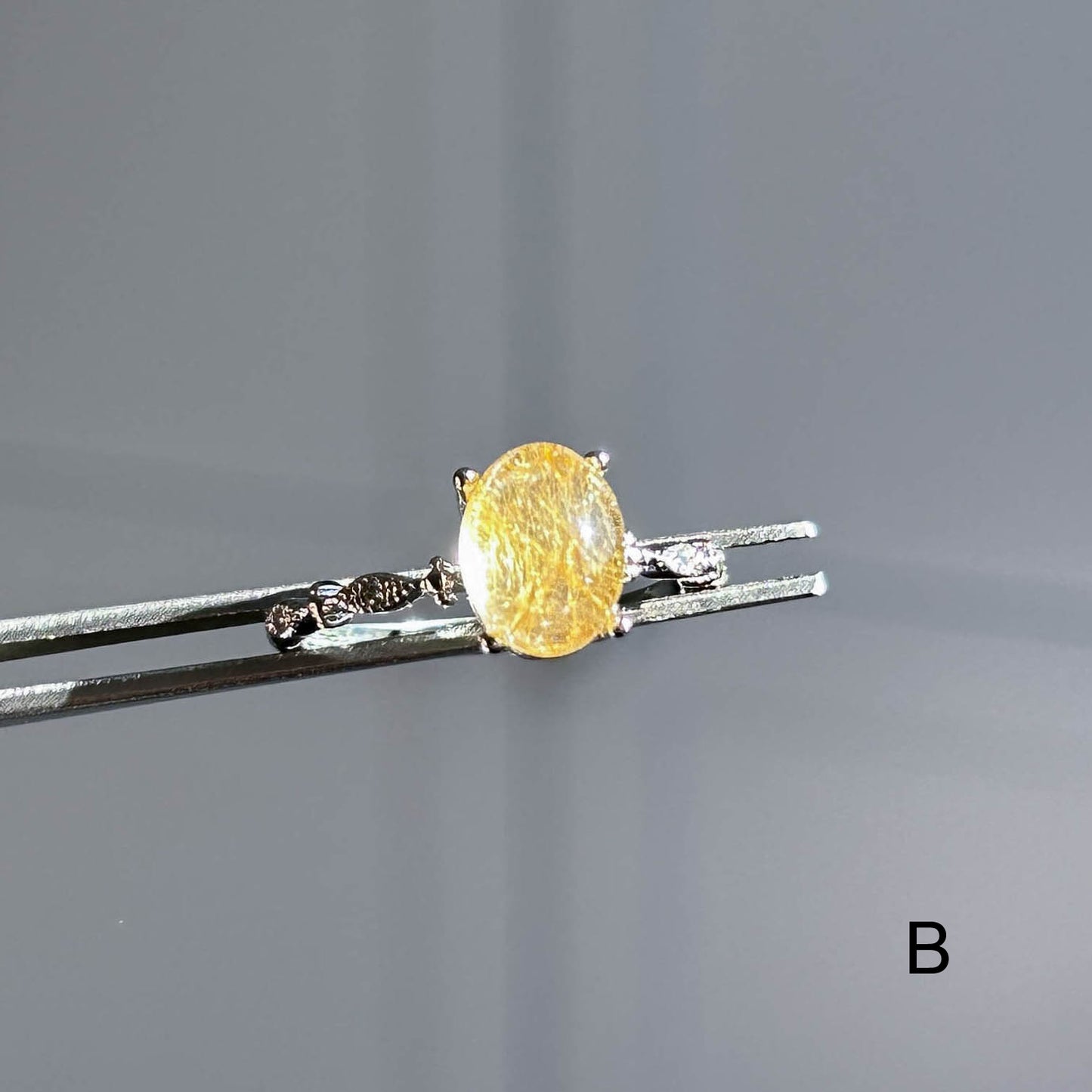 Rare High Quality Golden Rutilated Quartz Adjustable Silver Ring