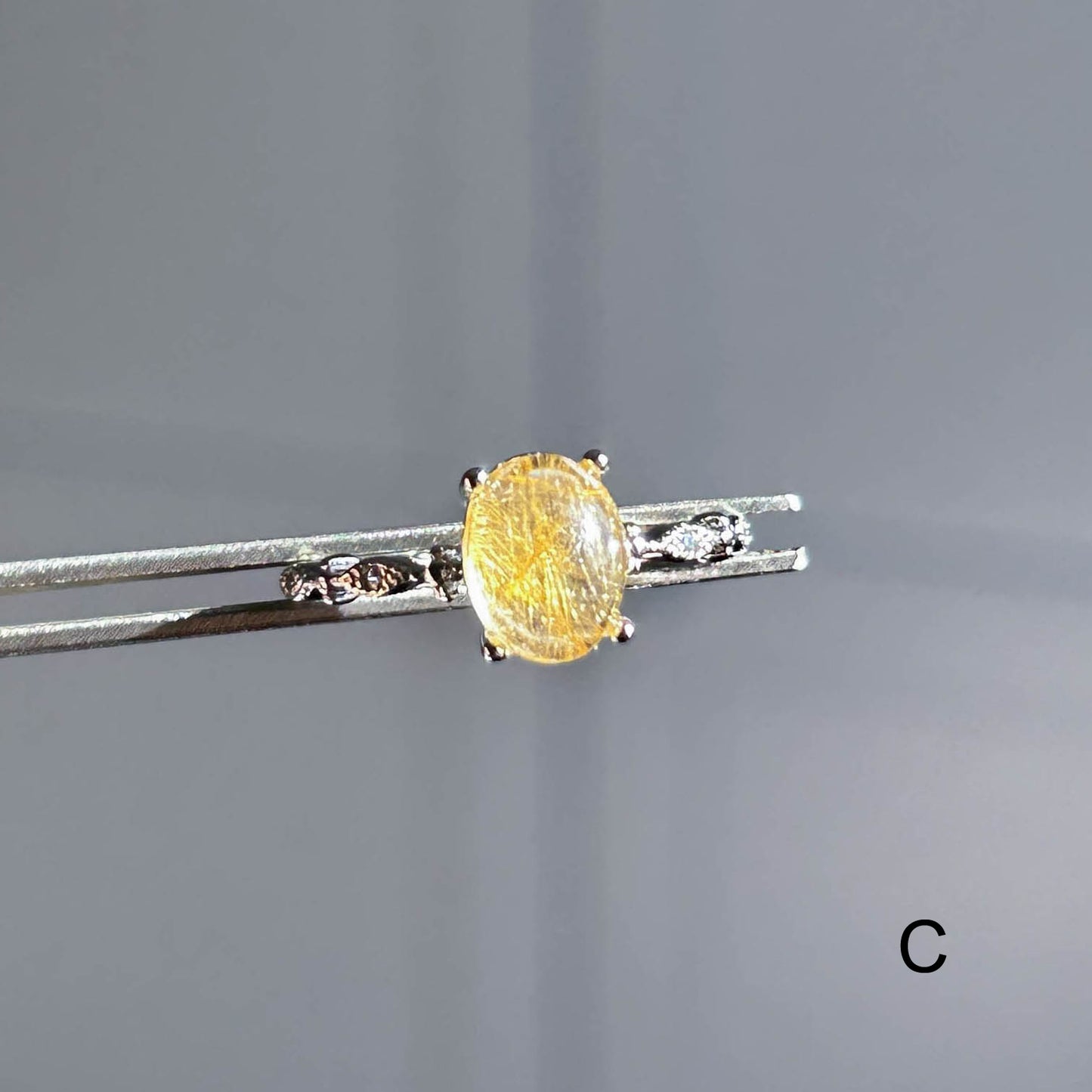 Rare High Quality Golden Rutilated Quartz Adjustable Silver Ring
