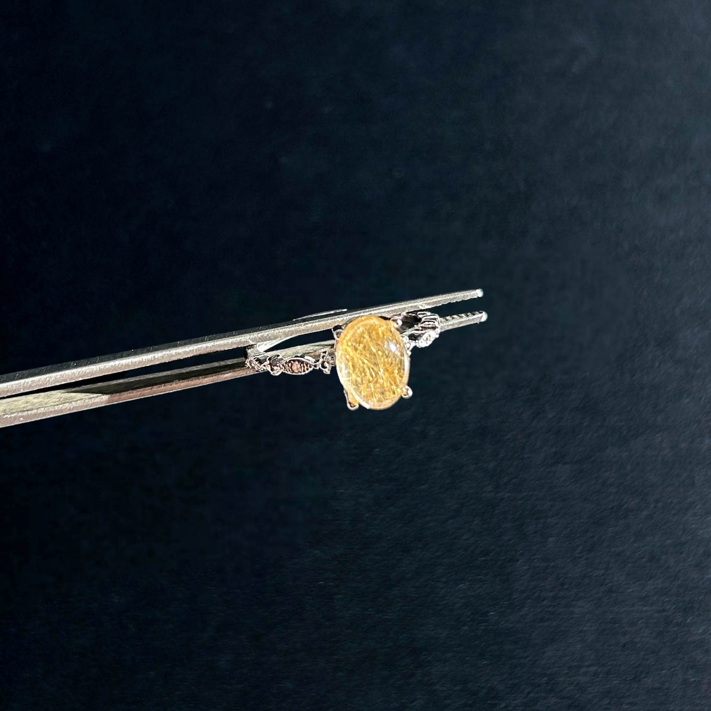 Rare High Quality Golden Rutilated Quartz Adjustable Silver Ring