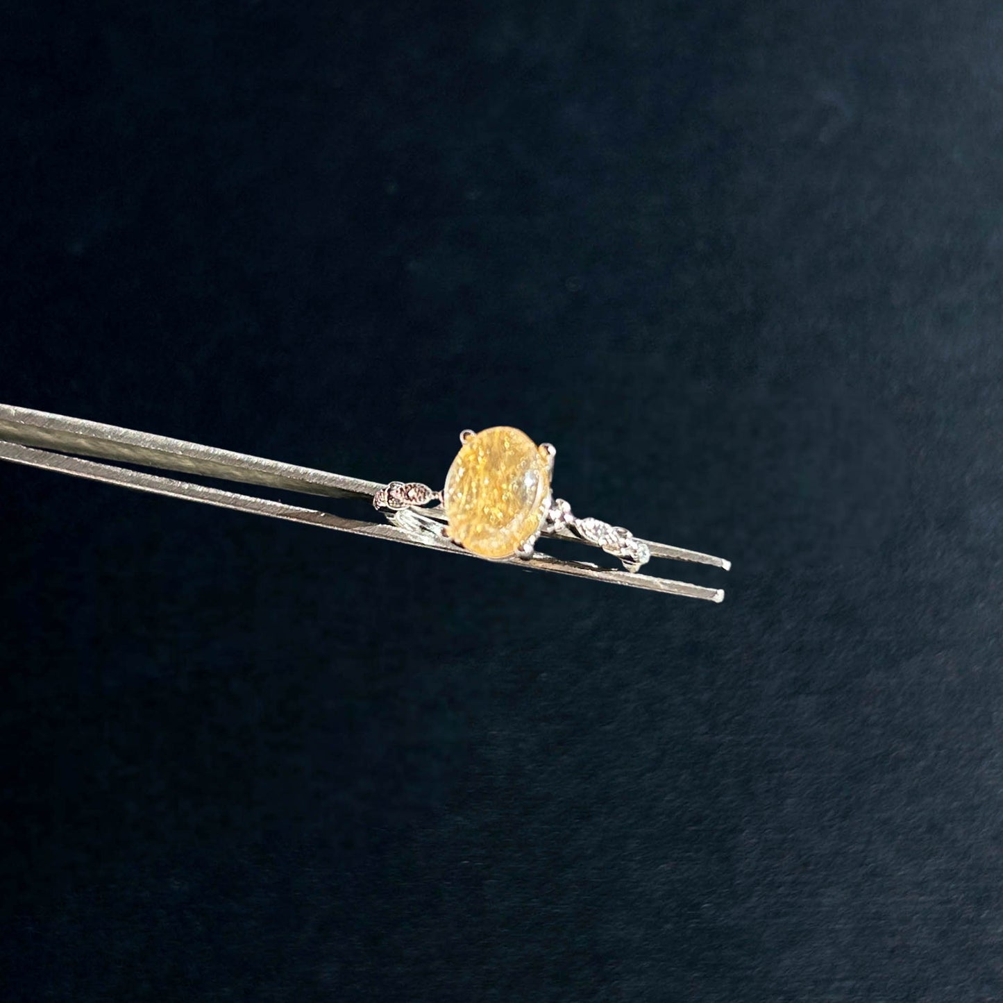 Rare High Quality Golden Rutilated Quartz Adjustable Silver Ring