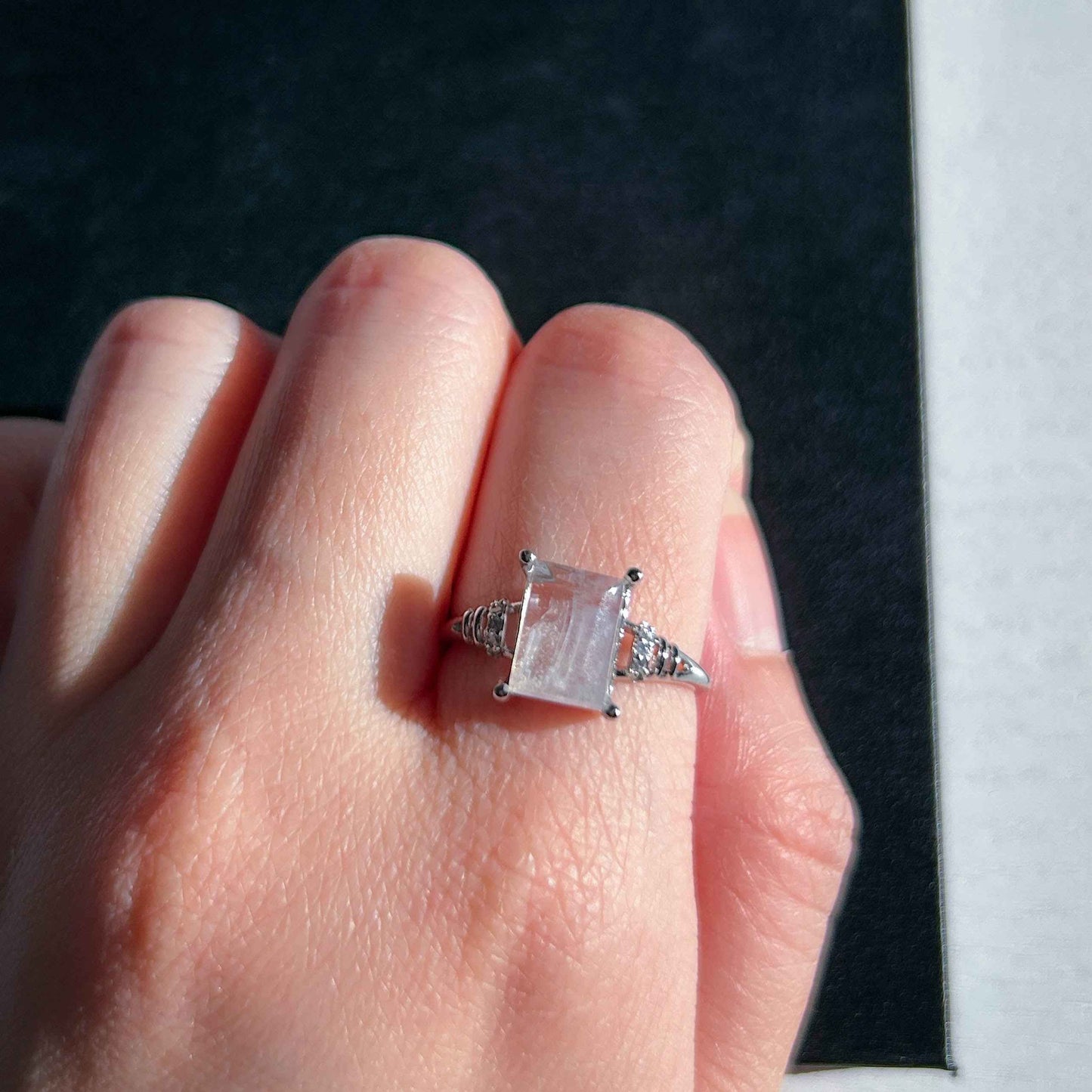 Rare High Quality Golden Rutilated Quartz Adjustable Silver Ring