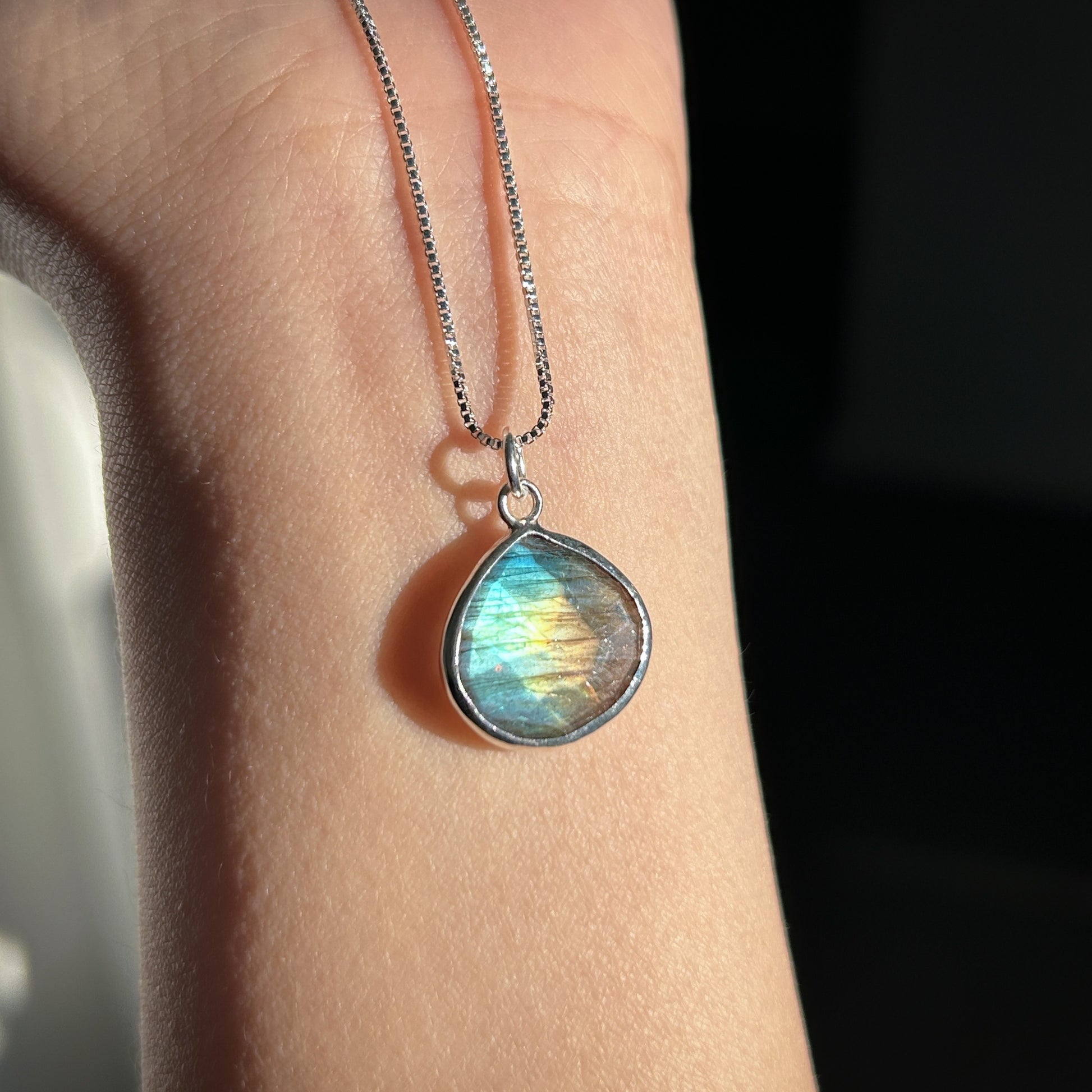 Rainbow & Black Labradorite Silver Pendant (chain excluded) - Crystal Moment
