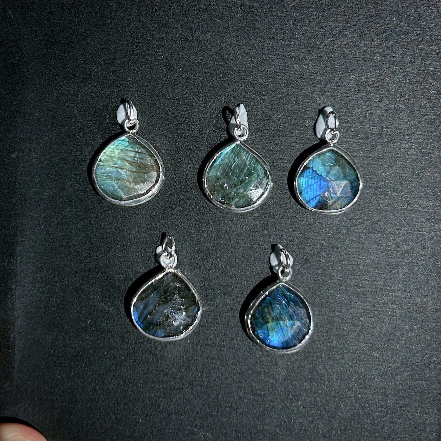 Rainbow & Black Labradorite Silver Pendant (chain excluded) - Crystal Moment