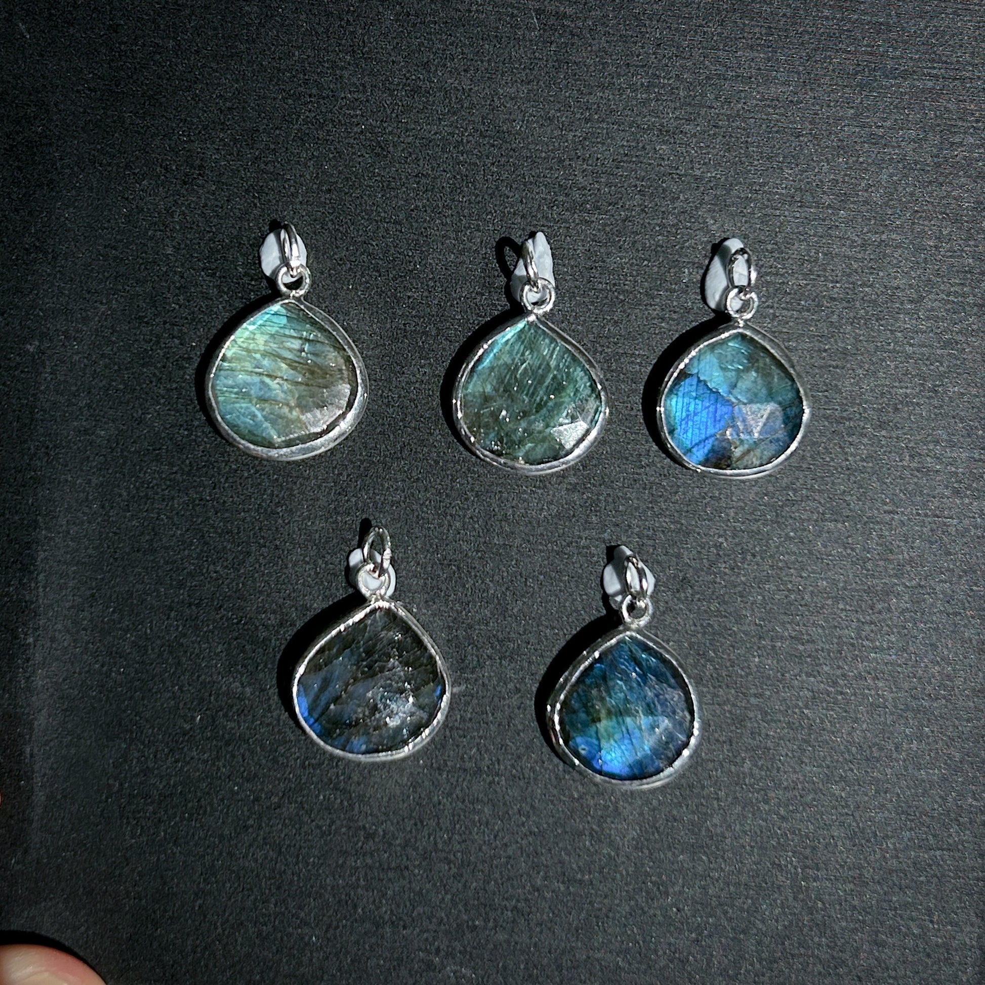 Rainbow & Black Labradorite Silver Pendant (chain excluded) - Crystal Moment