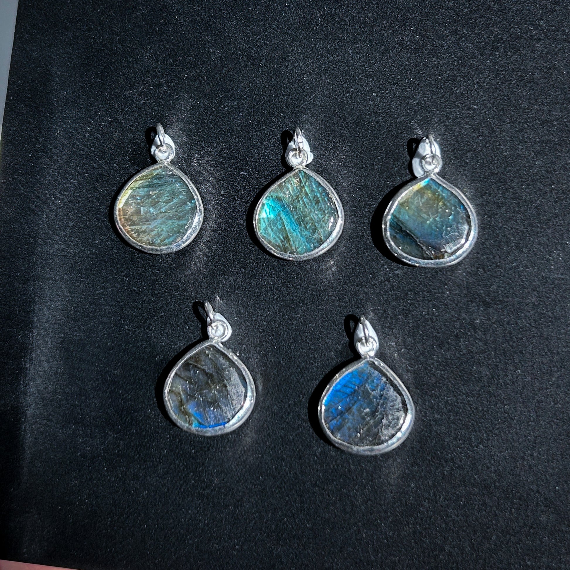 Rainbow & Black Labradorite Silver Pendant (chain excluded) - Crystal Moment