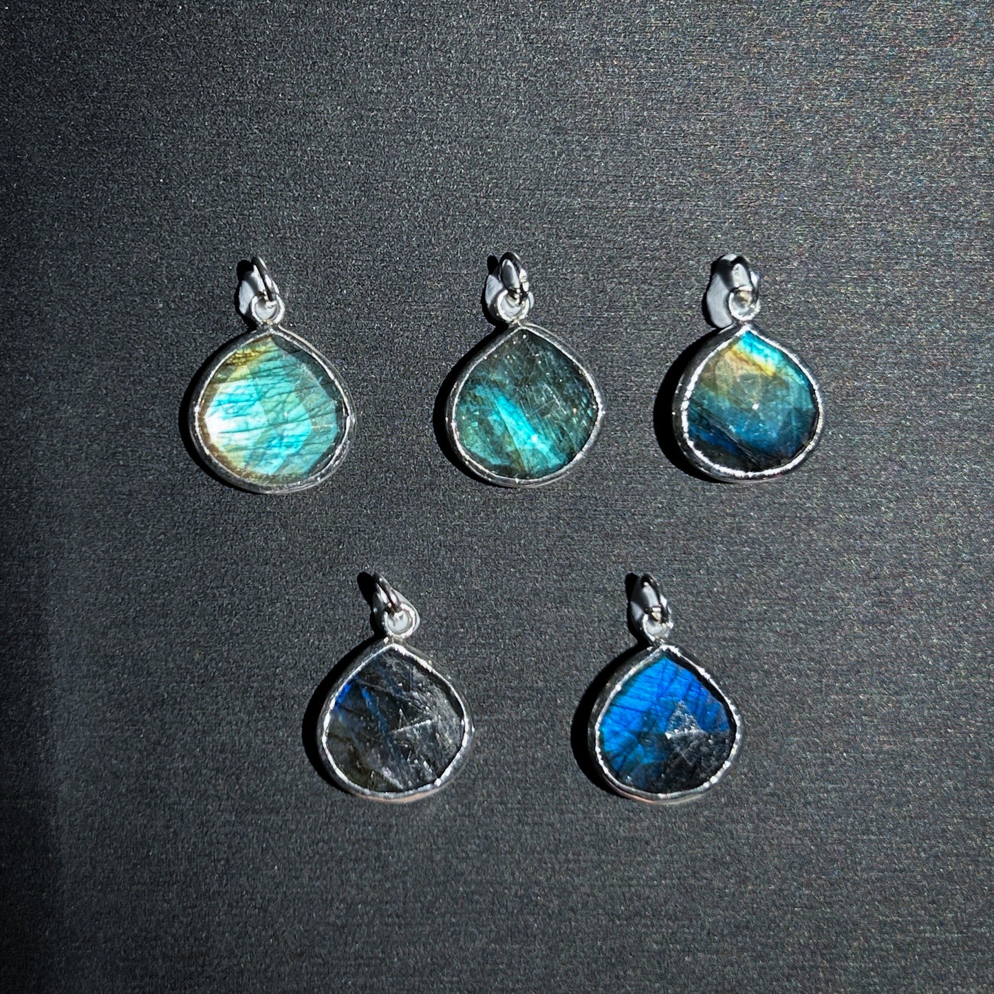 Rainbow & Black Labradorite Silver Pendant (chain excluded) - Crystal Moment