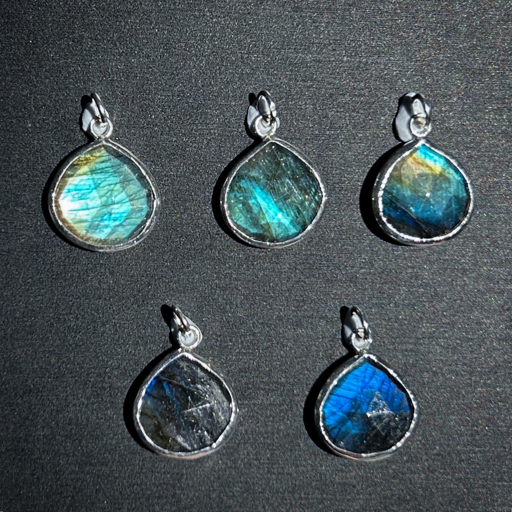 Rainbow & Black Labradorite Silver Pendant (chain excluded) - Crystal Moment