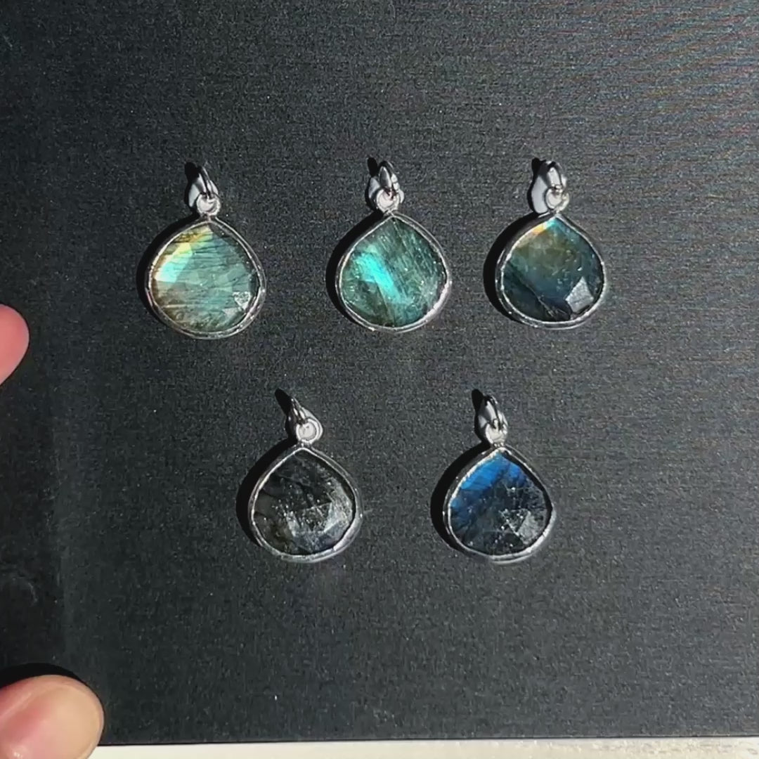 Rainbow & Black Labradorite Silver Pendant