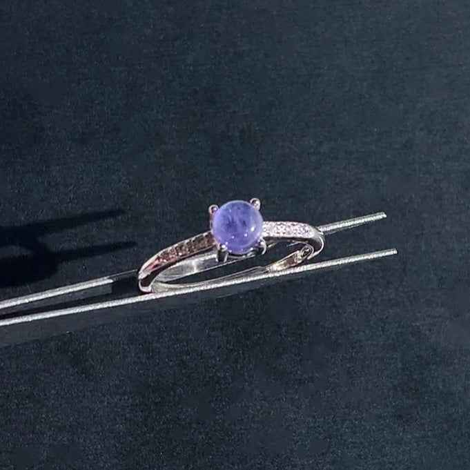 Natural Rare Tanzanite Adjustable Silver Ring with Zircon