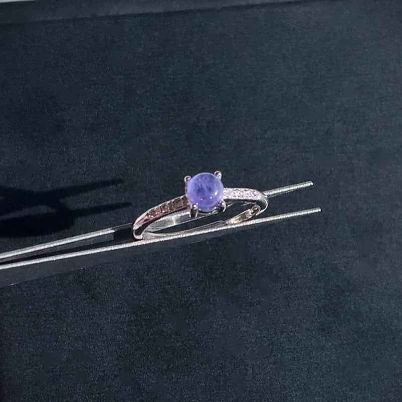 Natural Rare Tanzanite Adjustable Silver Ring with Zircon