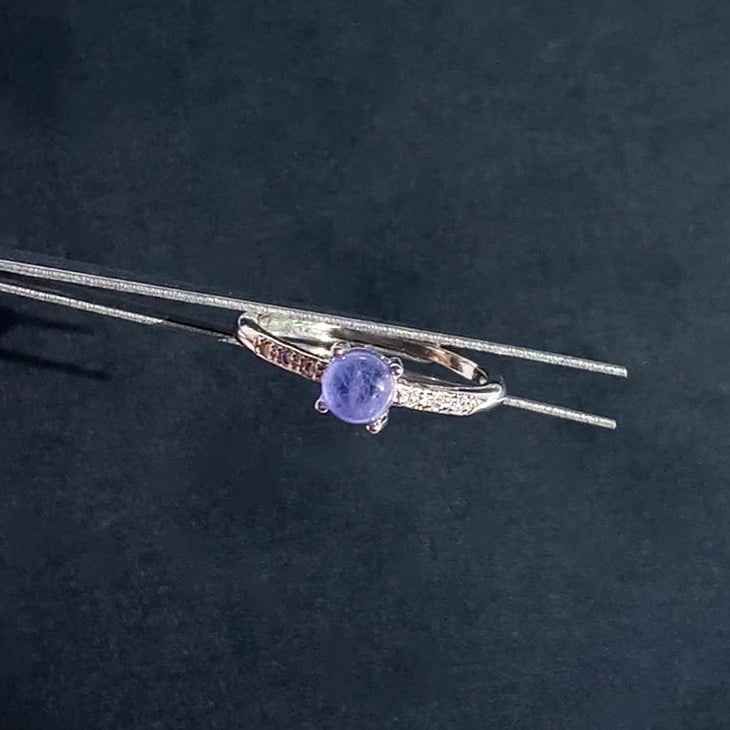 Natural Rare Tanzanite Adjustable Silver Ring with Zircon