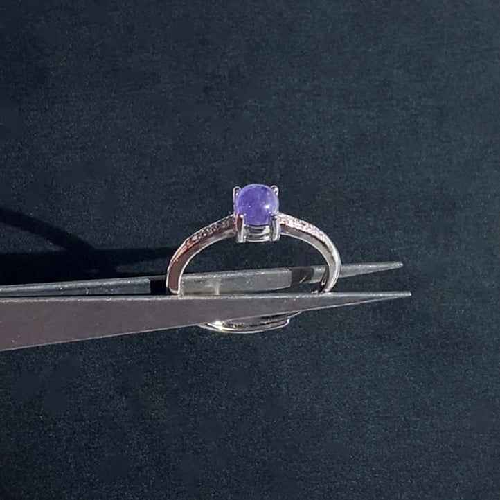 Natural Rare Tanzanite Adjustable Silver Ring with Zircon