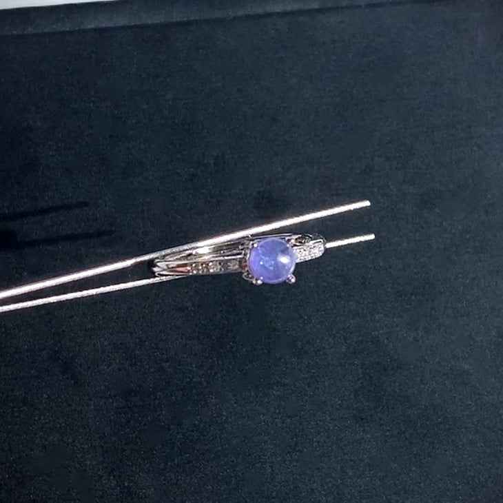 Natural Rare Tanzanite Adjustable Silver Ring with Zircon